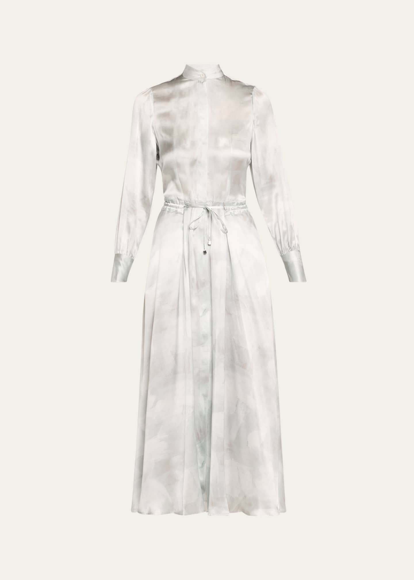 Kiton Long Sleeve Printed Drawstring Silk Dress Image 1 of 5