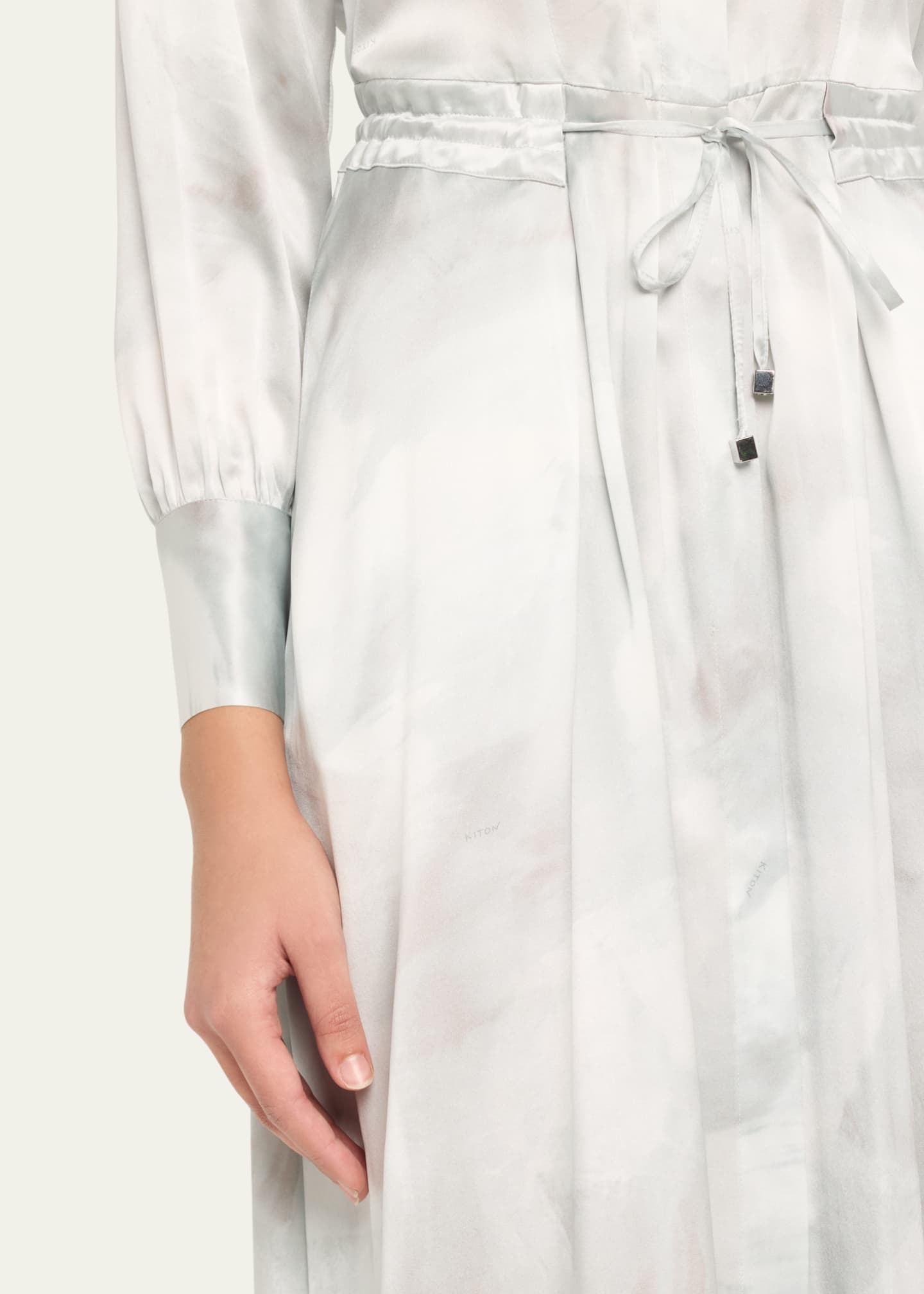 Kiton Long Sleeve Printed Drawstring Silk Dress Image 5 of 5