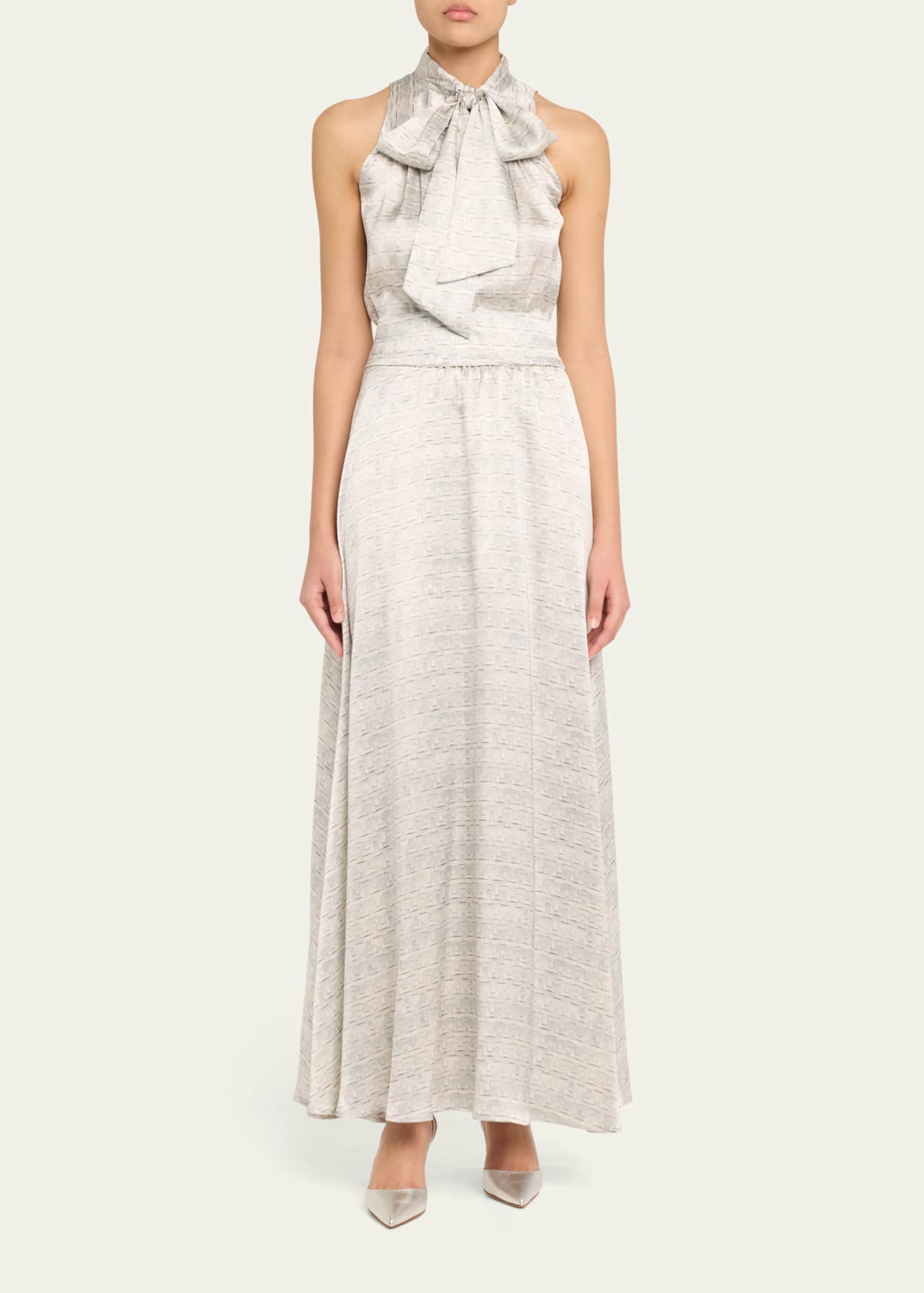 Kiton Long Printed Silk Sleeveless Dress with Scarf Image 2 of 5