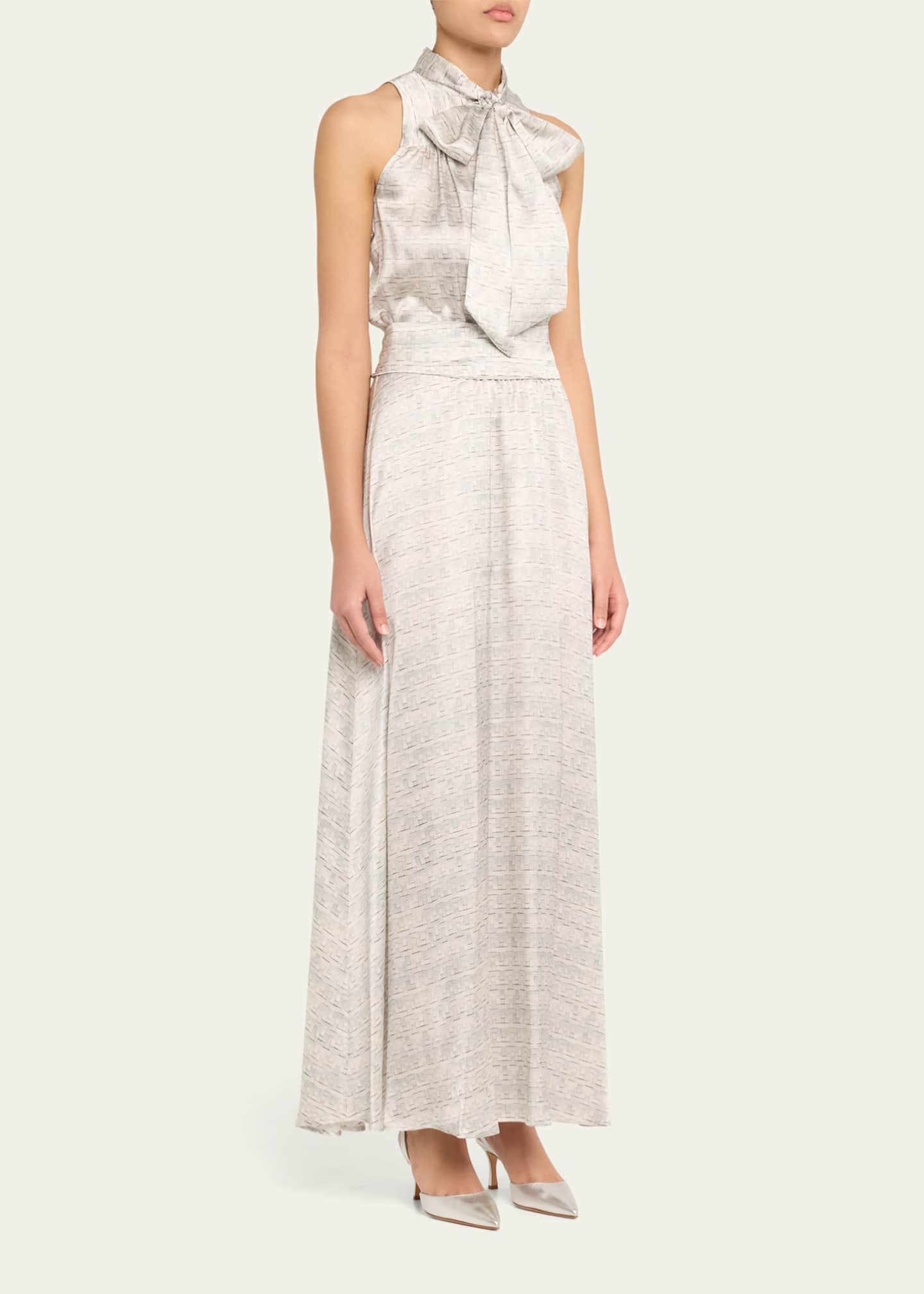 Kiton Long Printed Silk Sleeveless Dress with Scarf Image 4 of 5