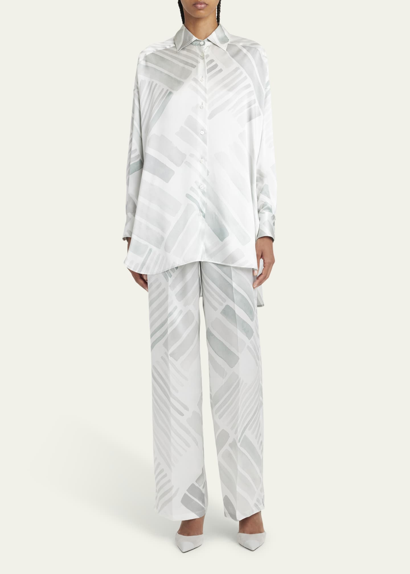 Kiton Printed High-Low Silk Blouse Image 2 of 5