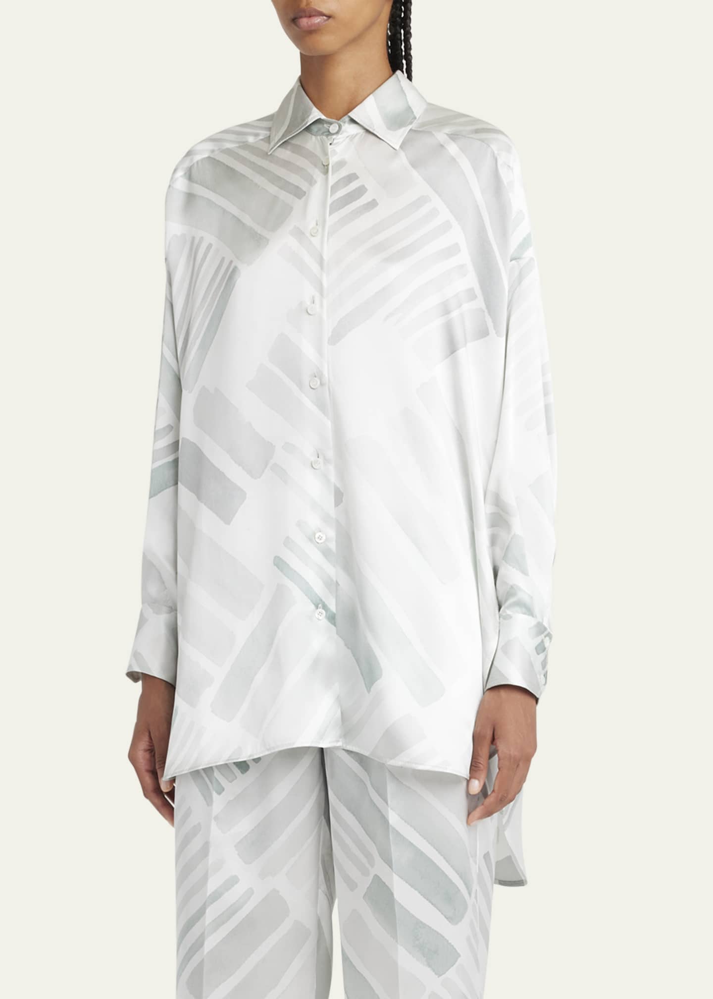 Kiton Printed High-Low Silk Blouse Image 4 of 5