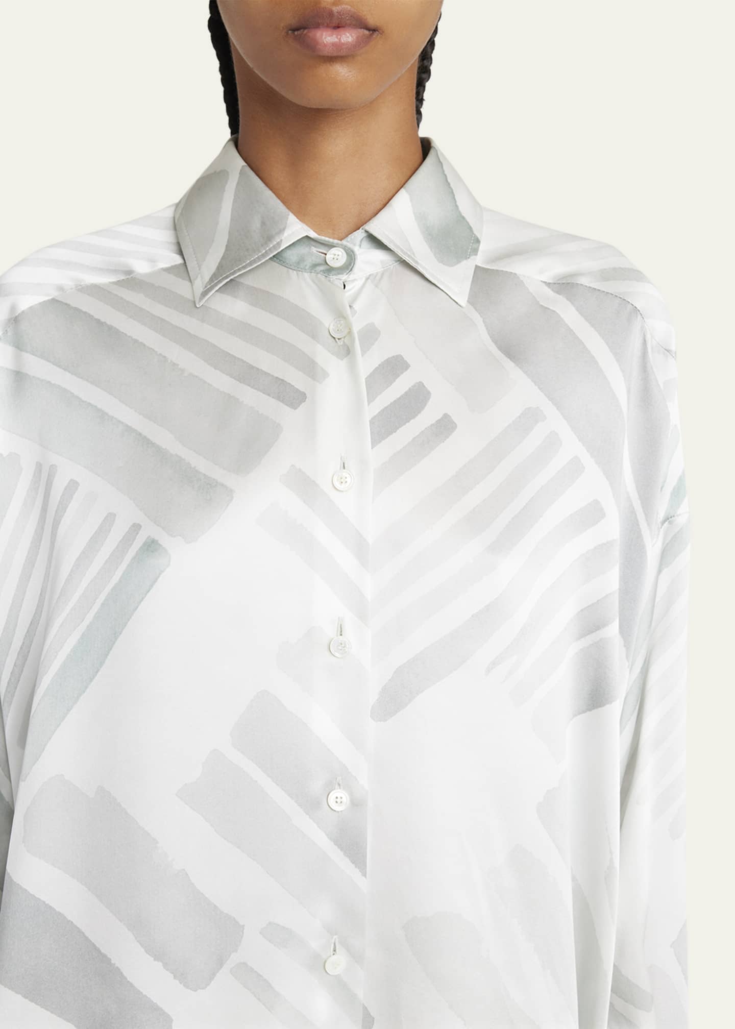 Kiton Printed High-Low Silk Blouse Image 5 of 5