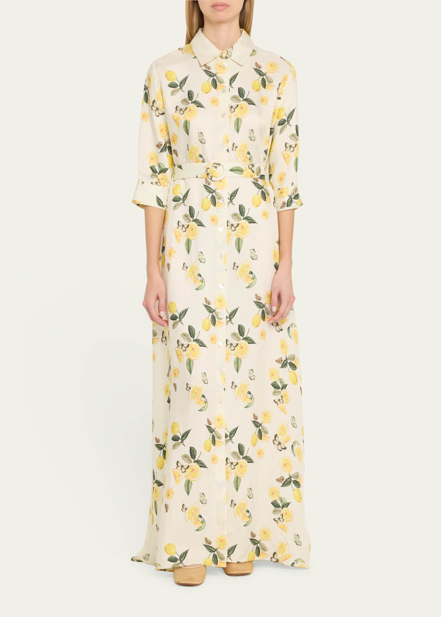 Evi Grintela Valerie Belted Lemon-Print Maxi Shirtdress Image 2 of 5