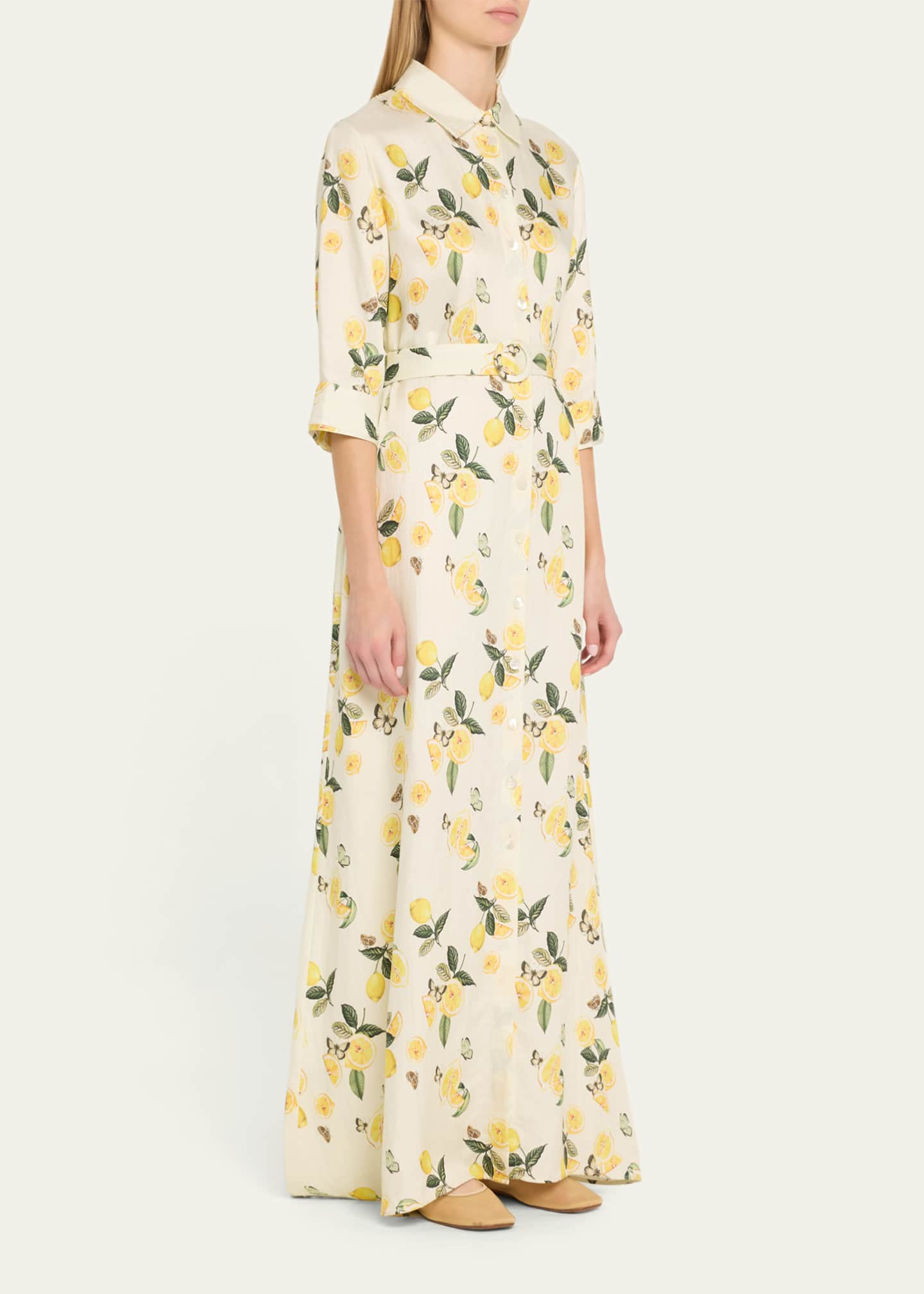 Evi Grintela Valerie Belted Lemon-Print Maxi Shirtdress Image 4 of 5
