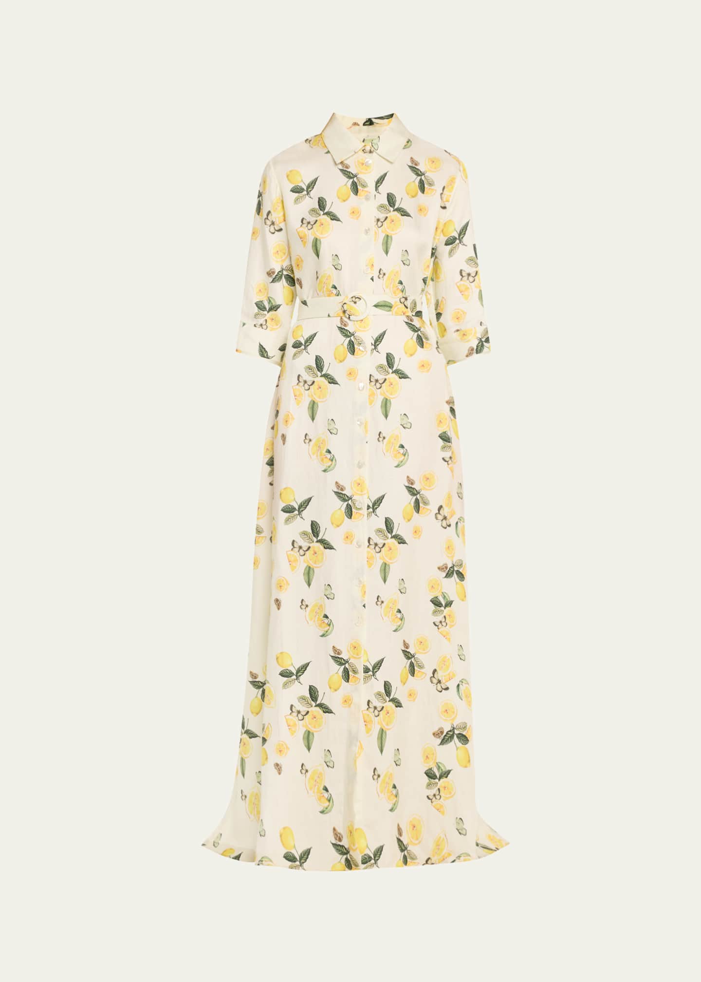 Evi Grintela Valerie Belted Lemon-Print Maxi Shirtdress Image 1 of 5