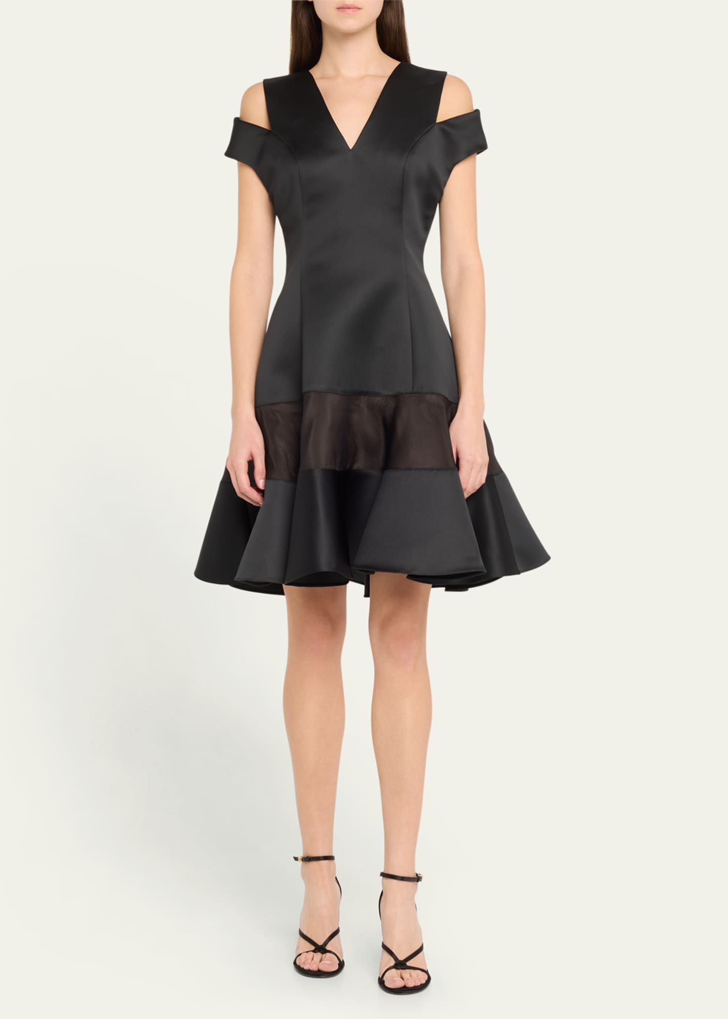 Bach Mai Shoulder Cut Out Flounce Satin Organza Dress Image 2 of 5