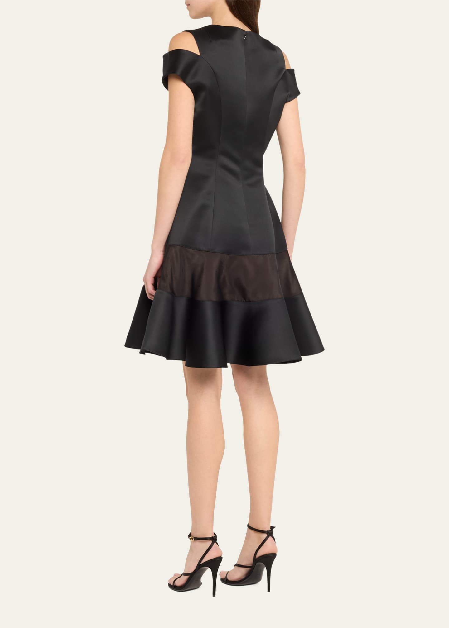Bach Mai Shoulder Cut Out Flounce Satin Organza Dress Image 3 of 5