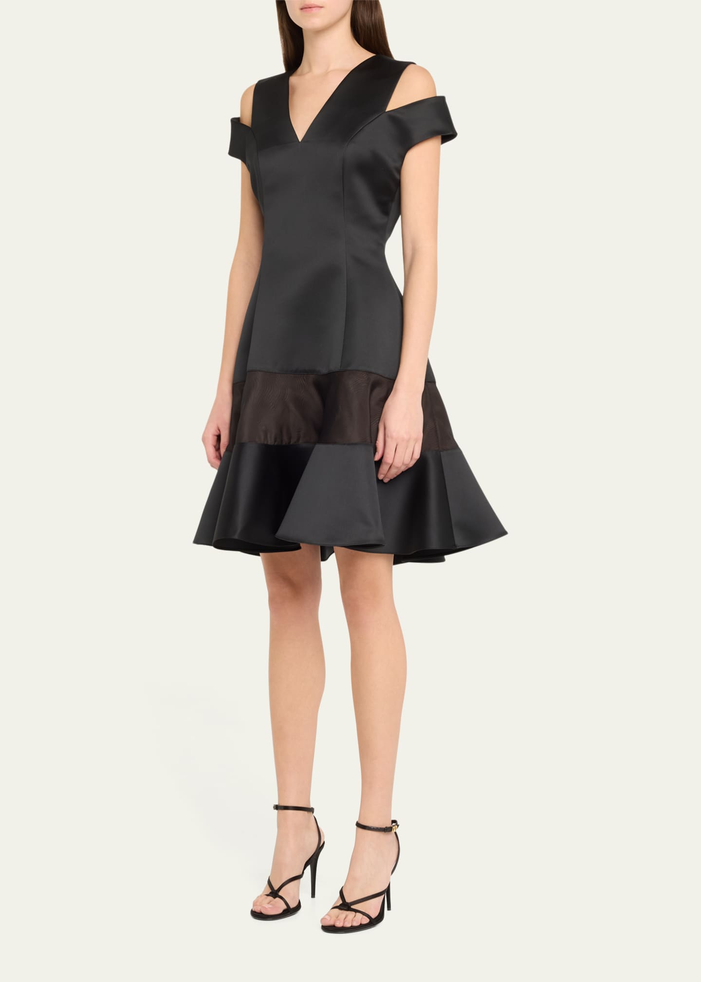 Bach Mai Shoulder Cut Out Flounce Satin Organza Dress Image 4 of 5