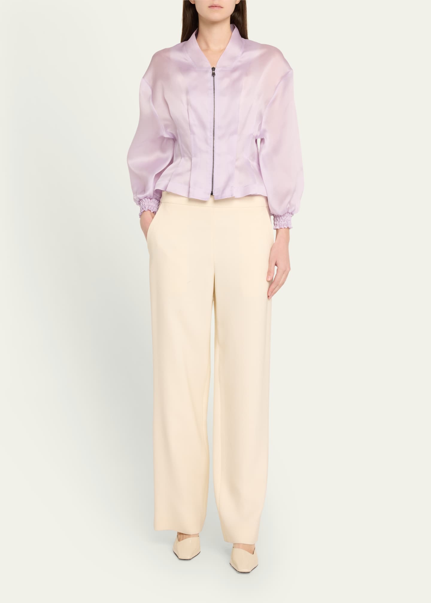 Bach Mai Nipped Waist Sheer Silk Bomber Jacket Image 2 of 5