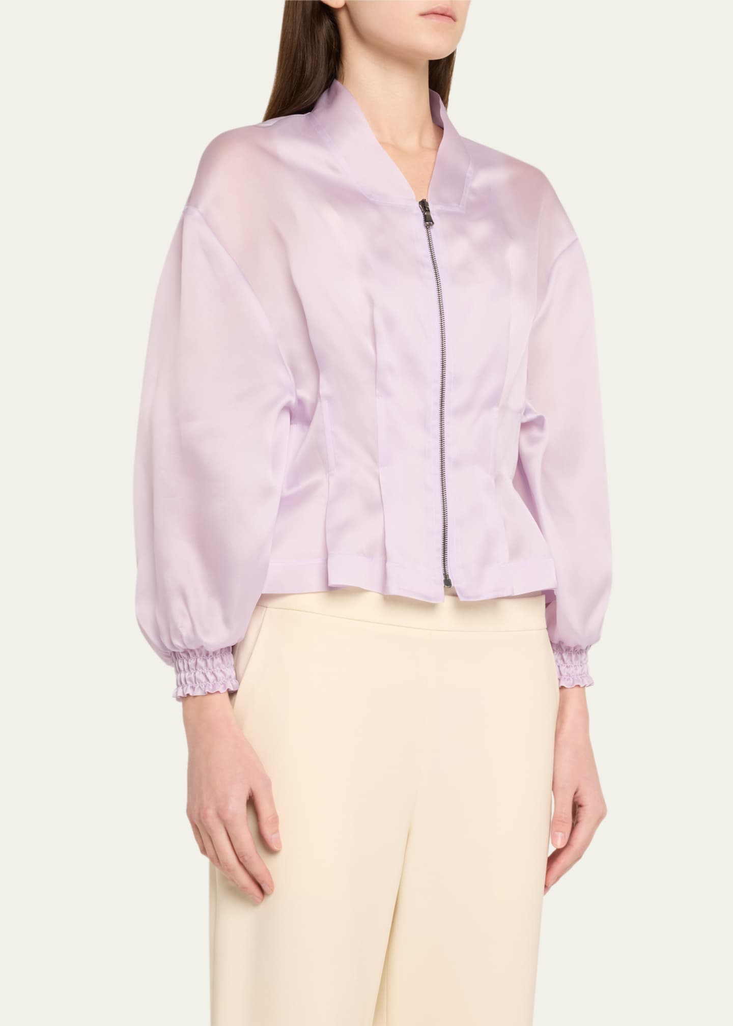 Bach Mai Nipped Waist Sheer Silk Bomber Jacket Image 4 of 5
