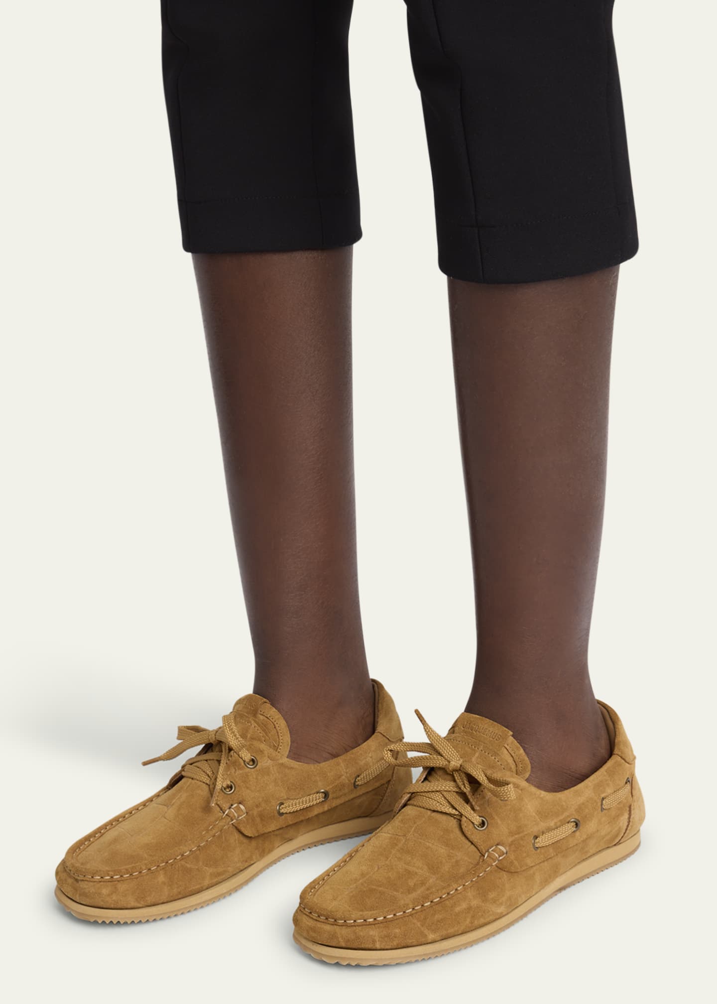 Jacquemus Moc-Toe Croc-Embossed Suede Boat Shoes Image 2 of 5