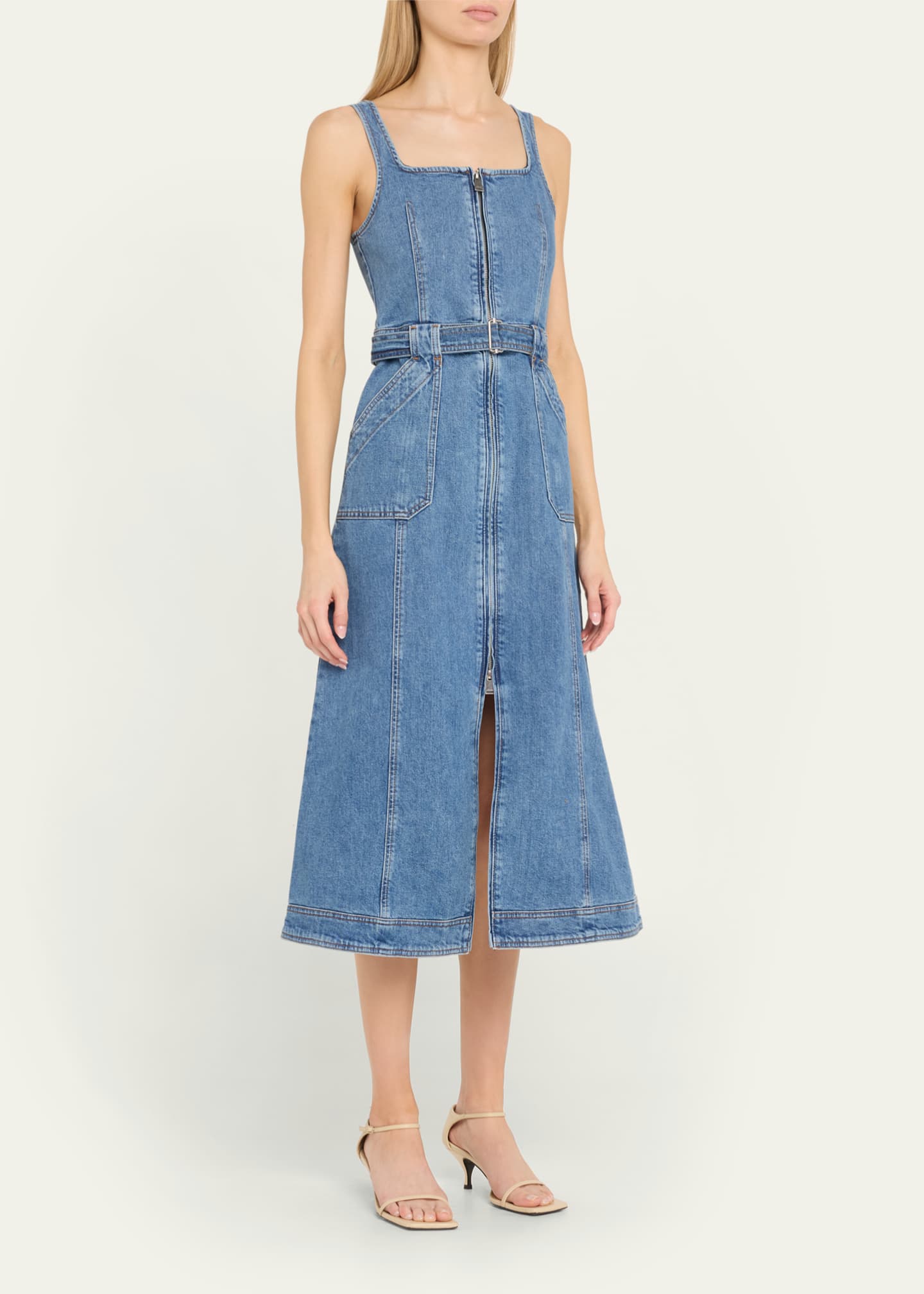 SIMKHAI Manson Zip-Front Denim Midi Dress Image 4 of 5