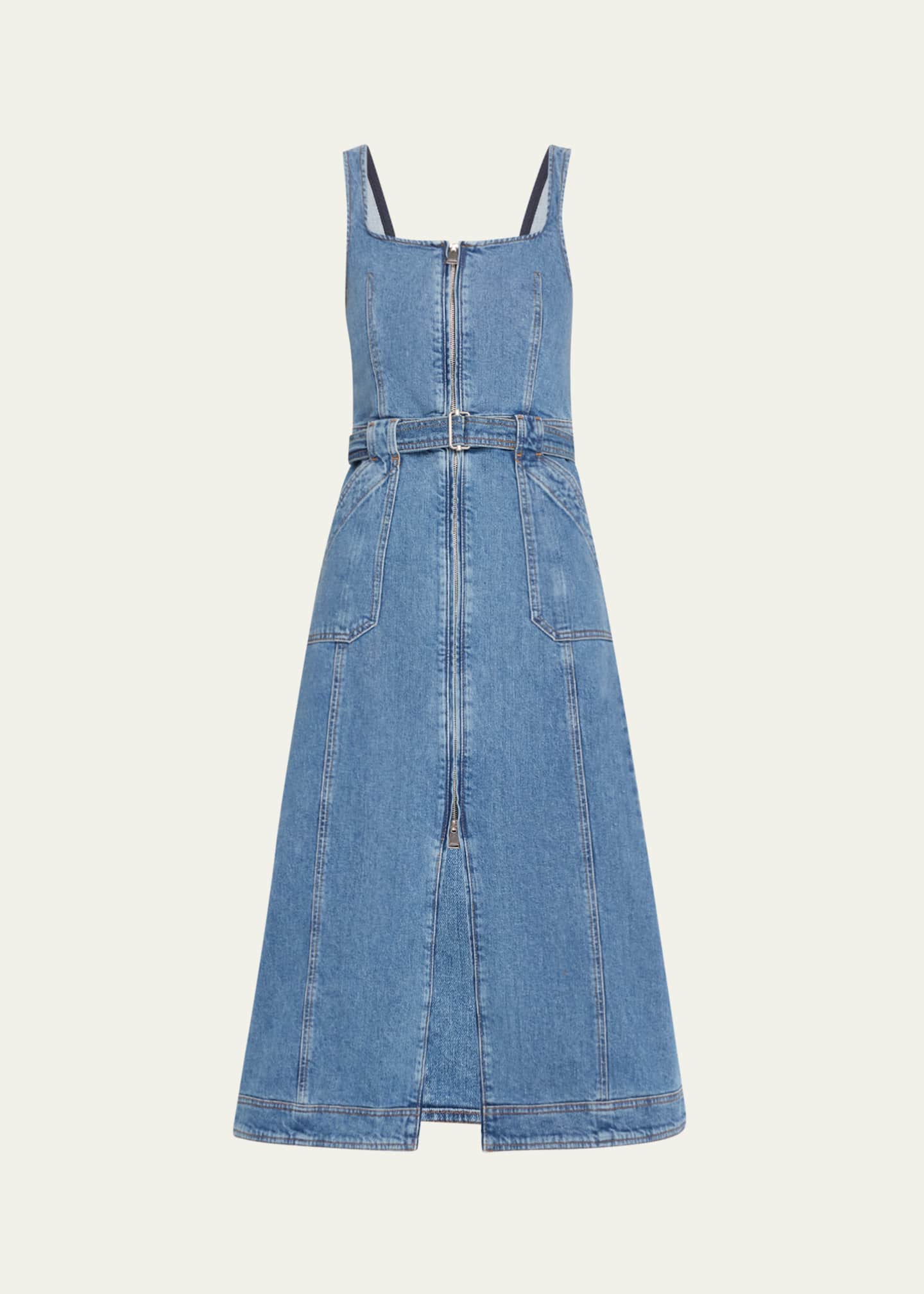 SIMKHAI Manson Zip-Front Denim Midi Dress Image 1 of 5