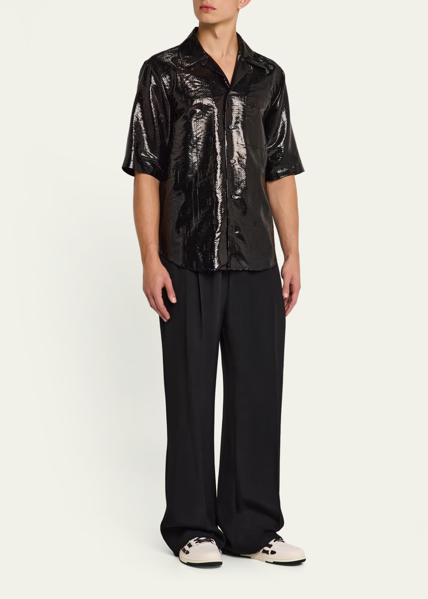 Amiri Men's Checkered Skeleton Low-Top Leather Sneakers Image 3 of 6