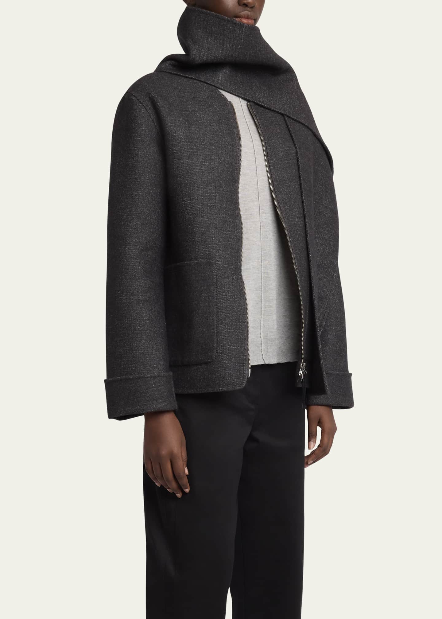 Proenza Schouler White Label Soraya Double-Face Wool Jacket with Detachable Scarf Image 4 of 5