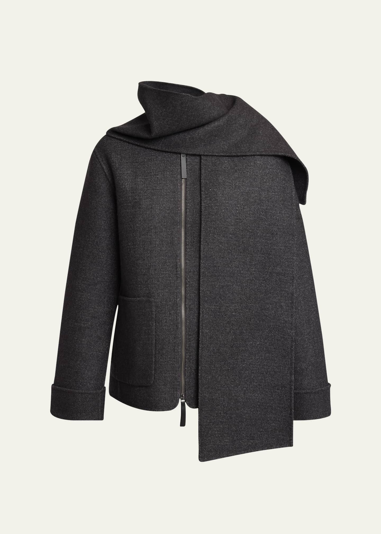 Proenza Schouler White Label Soraya Double-Face Wool Jacket with Detachable Scarf Image 1 of 5