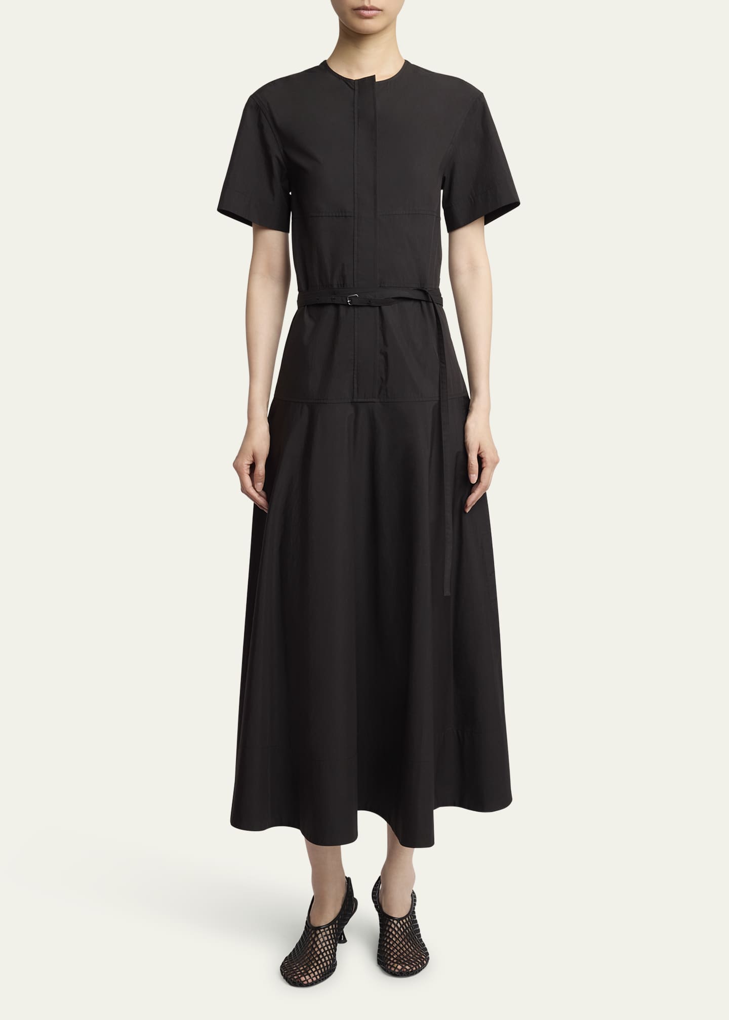 Proenza Schouler White Label Elizabeth Short-Sleeve Belted Parachute Dress Image 2 of 5