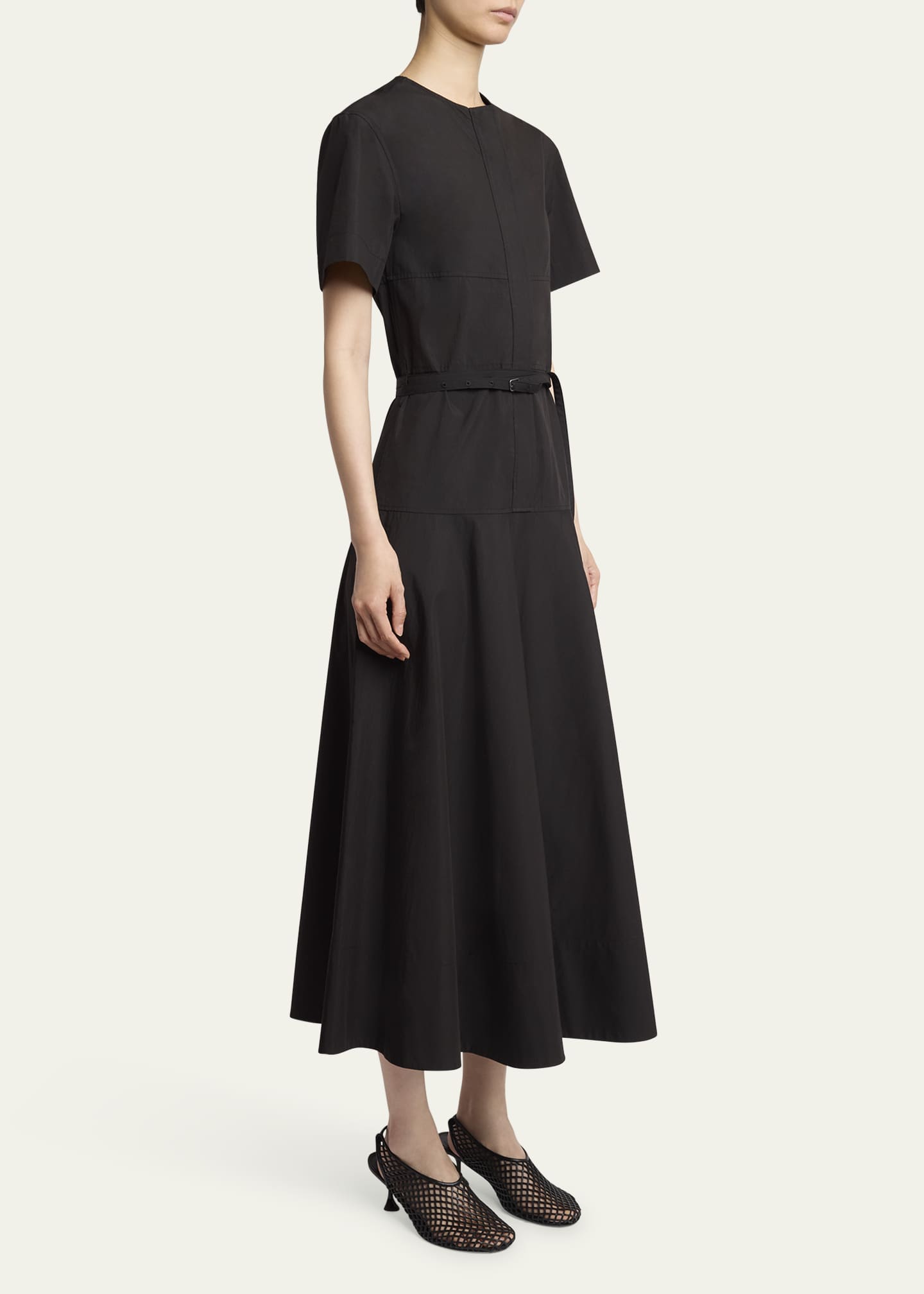 Proenza Schouler White Label Elizabeth Short-Sleeve Belted Parachute Dress Image 4 of 5