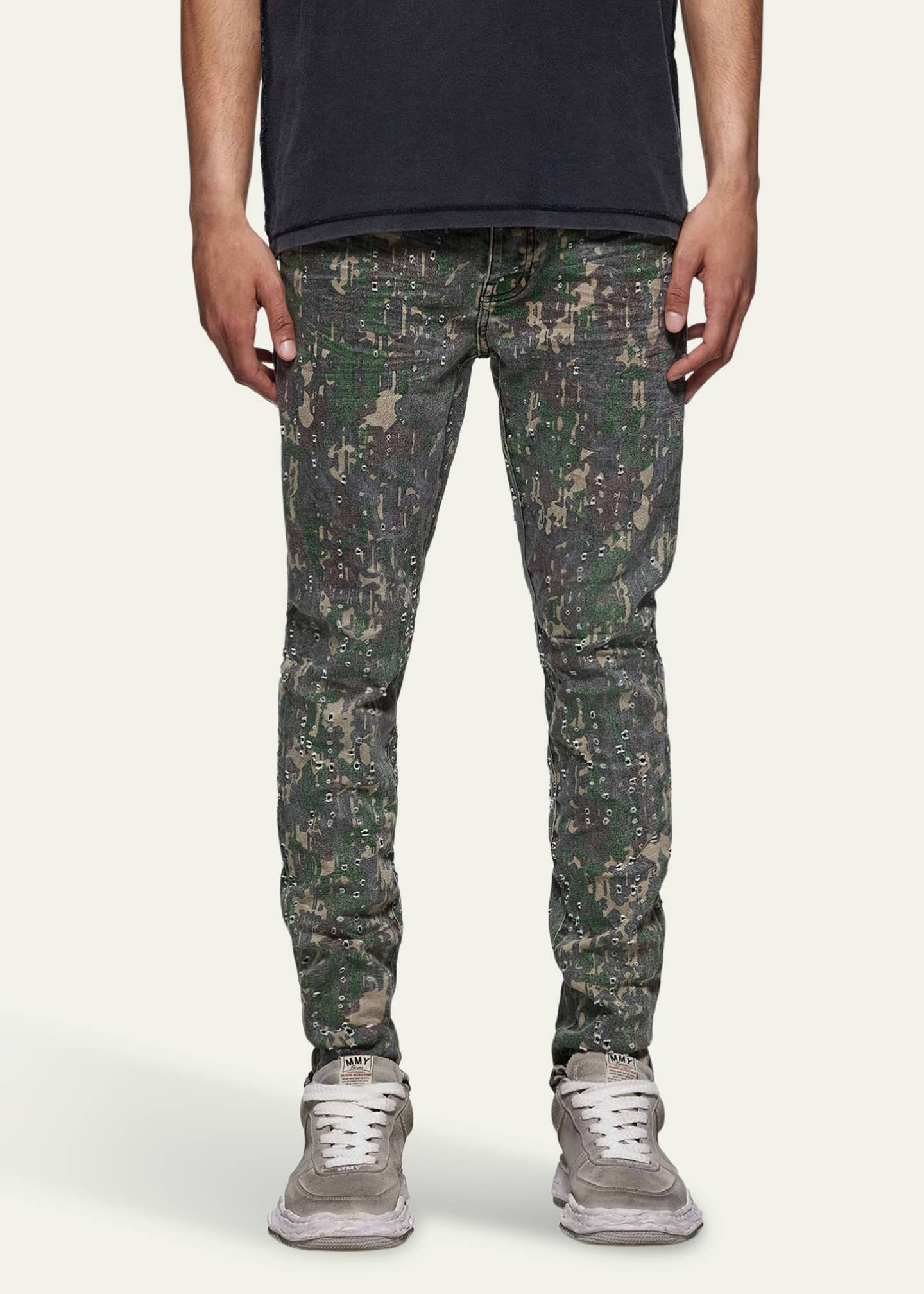 PURPLE Men's Camo Buckshot Skinny Jeans Image 2 of 3