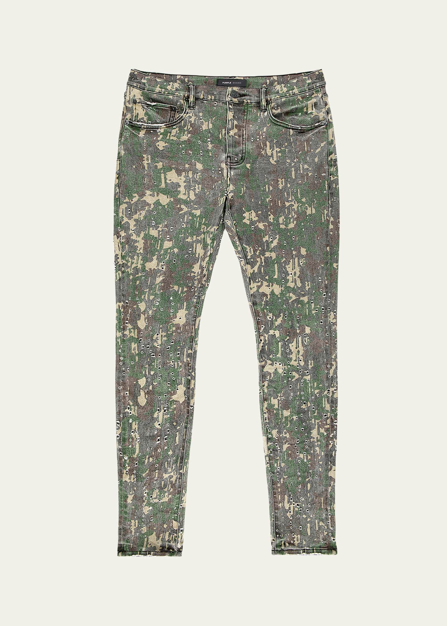 PURPLE Men's Camo Buckshot Skinny Jeans Image 1 of 3