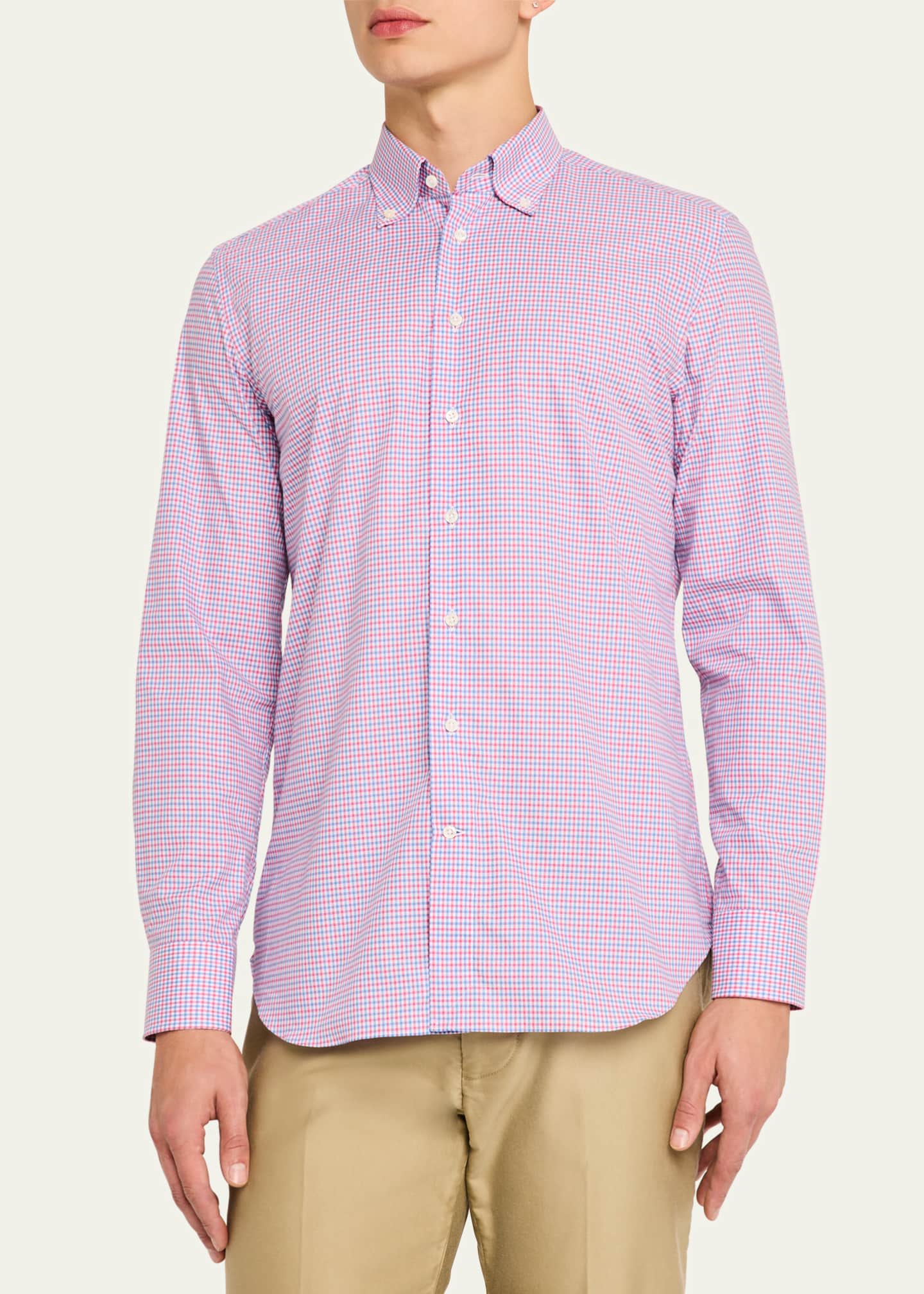 Bergdorf Goodman Men's Cotton Multi-Check Sport Shirt Image 4 of 5
