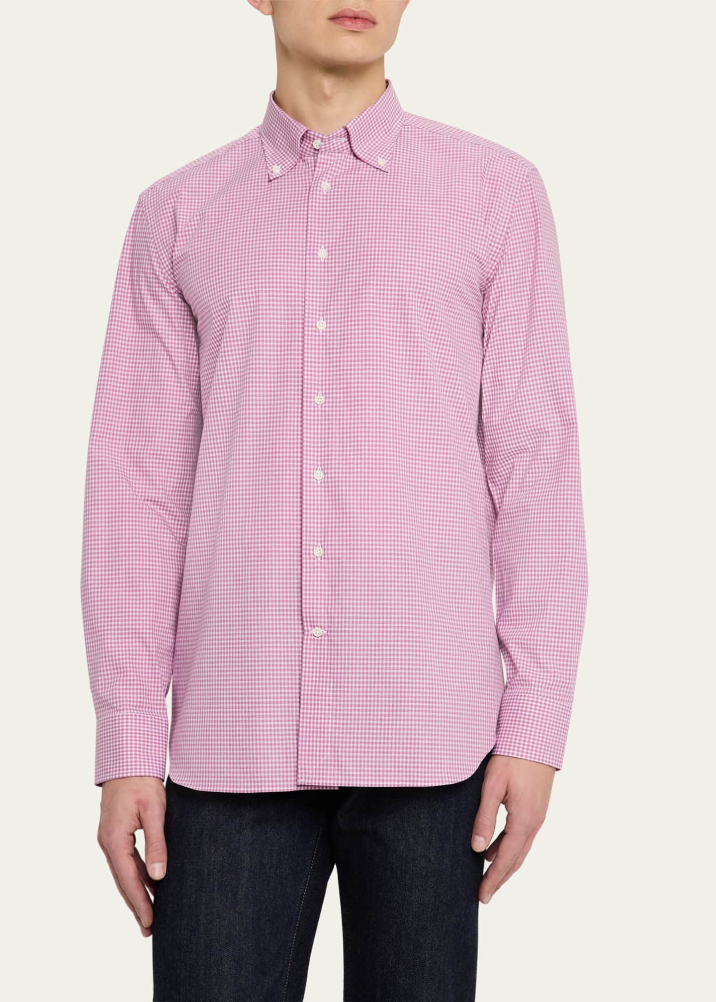 Bergdorf Goodman Men's Cotton Micro-Gingham Sport Shirt Image 4 of 5
