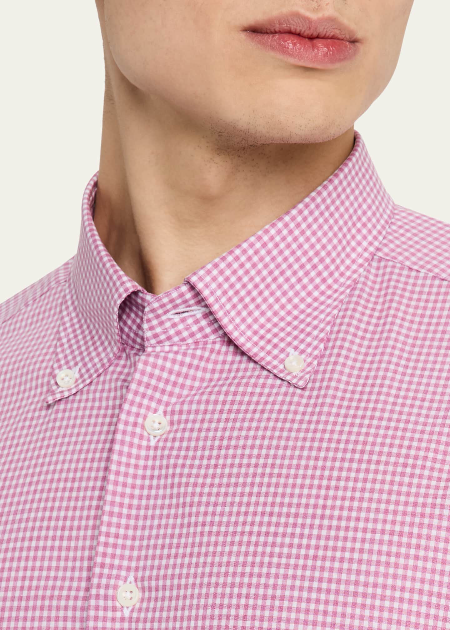 Bergdorf Goodman Men's Cotton Micro-Gingham Sport Shirt Image 5 of 5
