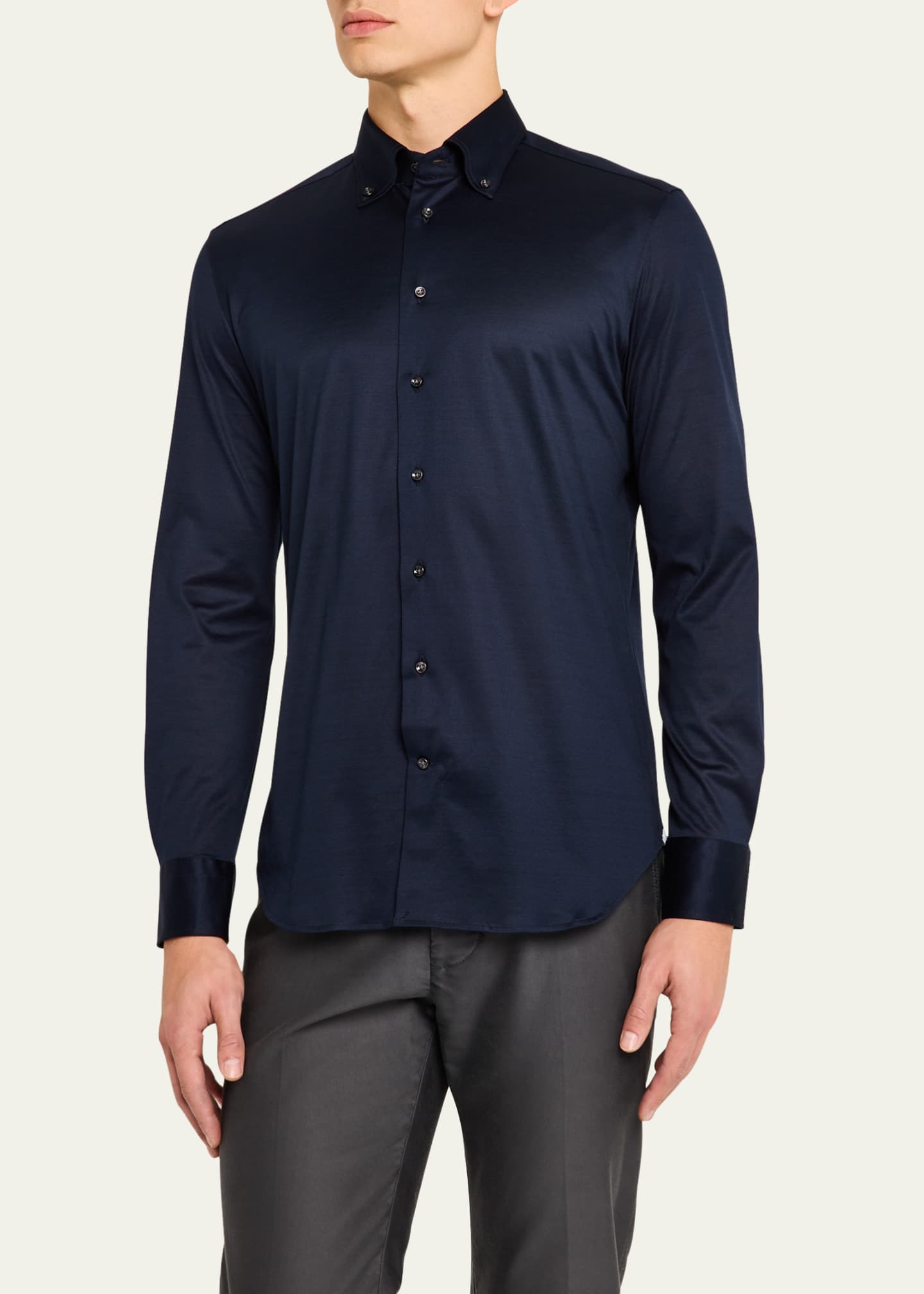 Bergdorf Goodman Men's Button-Collar Cotton Jersey Sport Shirt Image 4 of 5