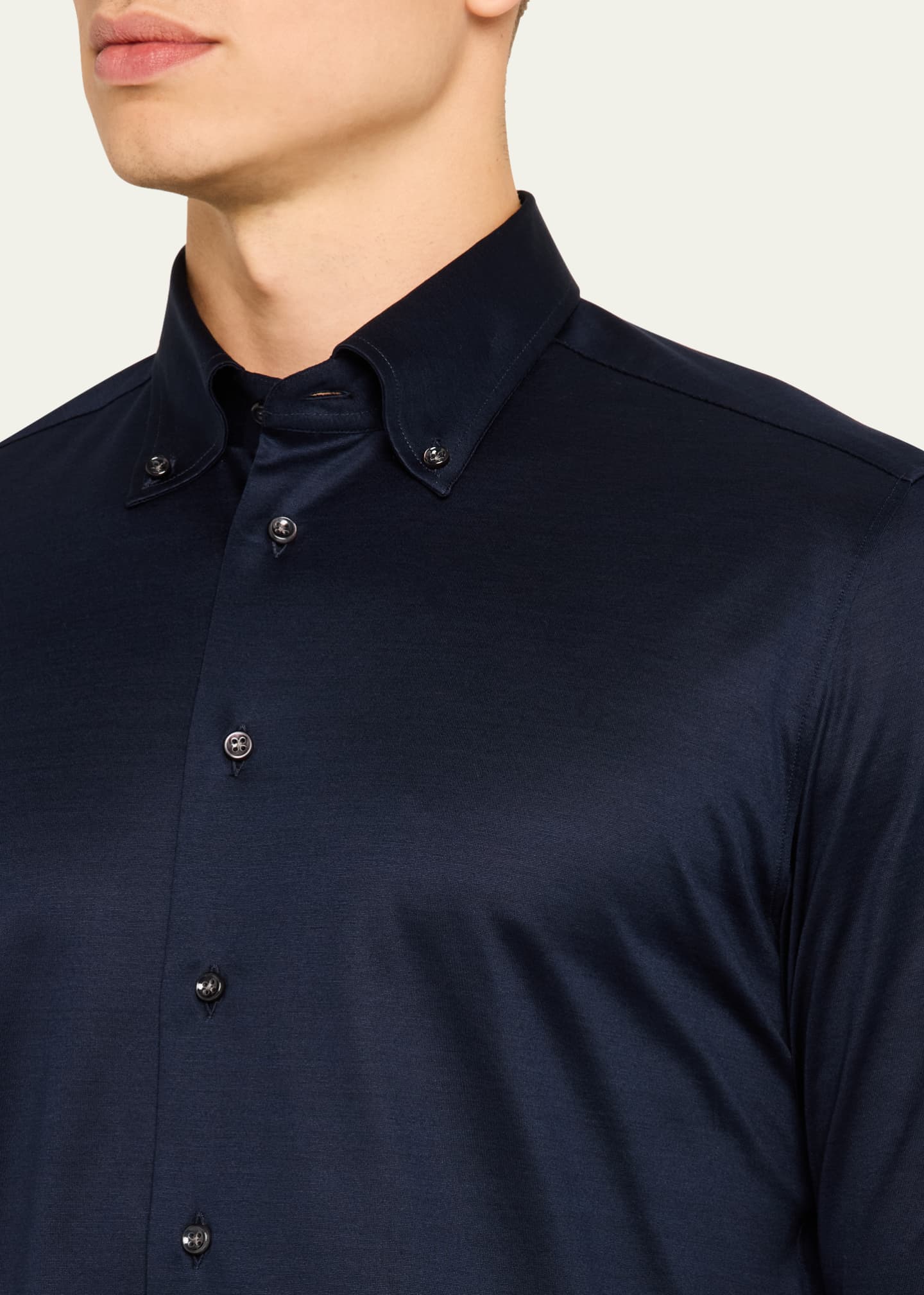 Bergdorf Goodman Men's Button-Collar Cotton Jersey Sport Shirt Image 5 of 5
