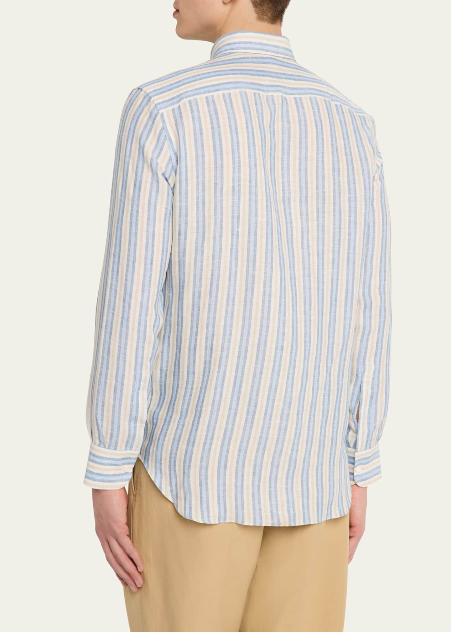 Bergdorf Goodman Men's Cotton Multi-Stripe Sport Shirt Image 3 of 5