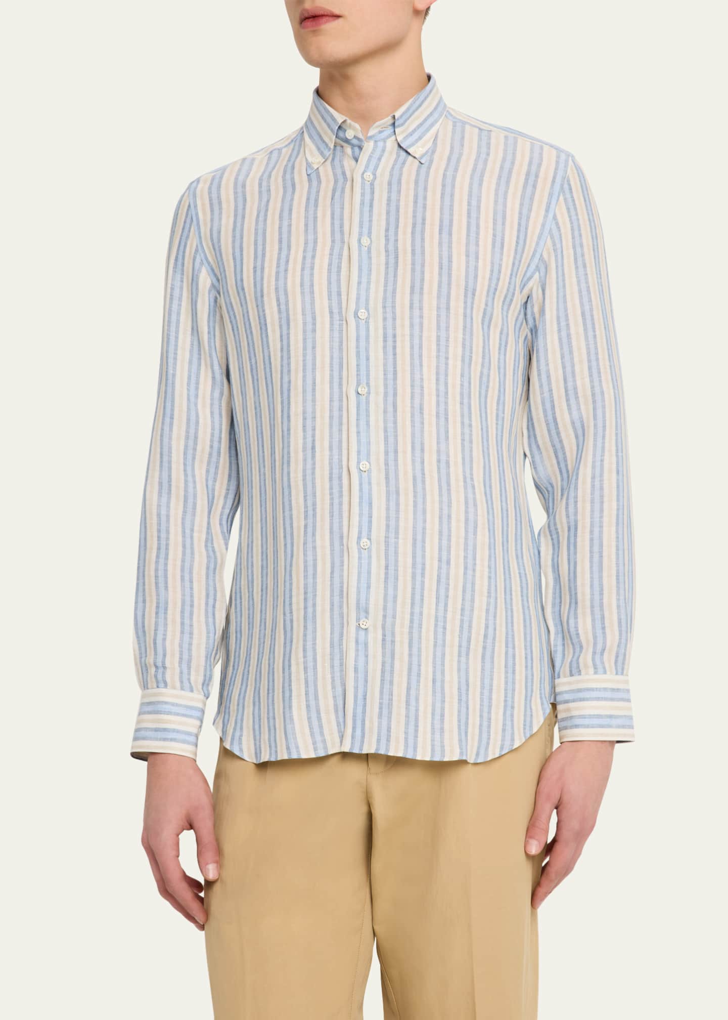Bergdorf Goodman Men's Cotton Multi-Stripe Sport Shirt Image 4 of 5