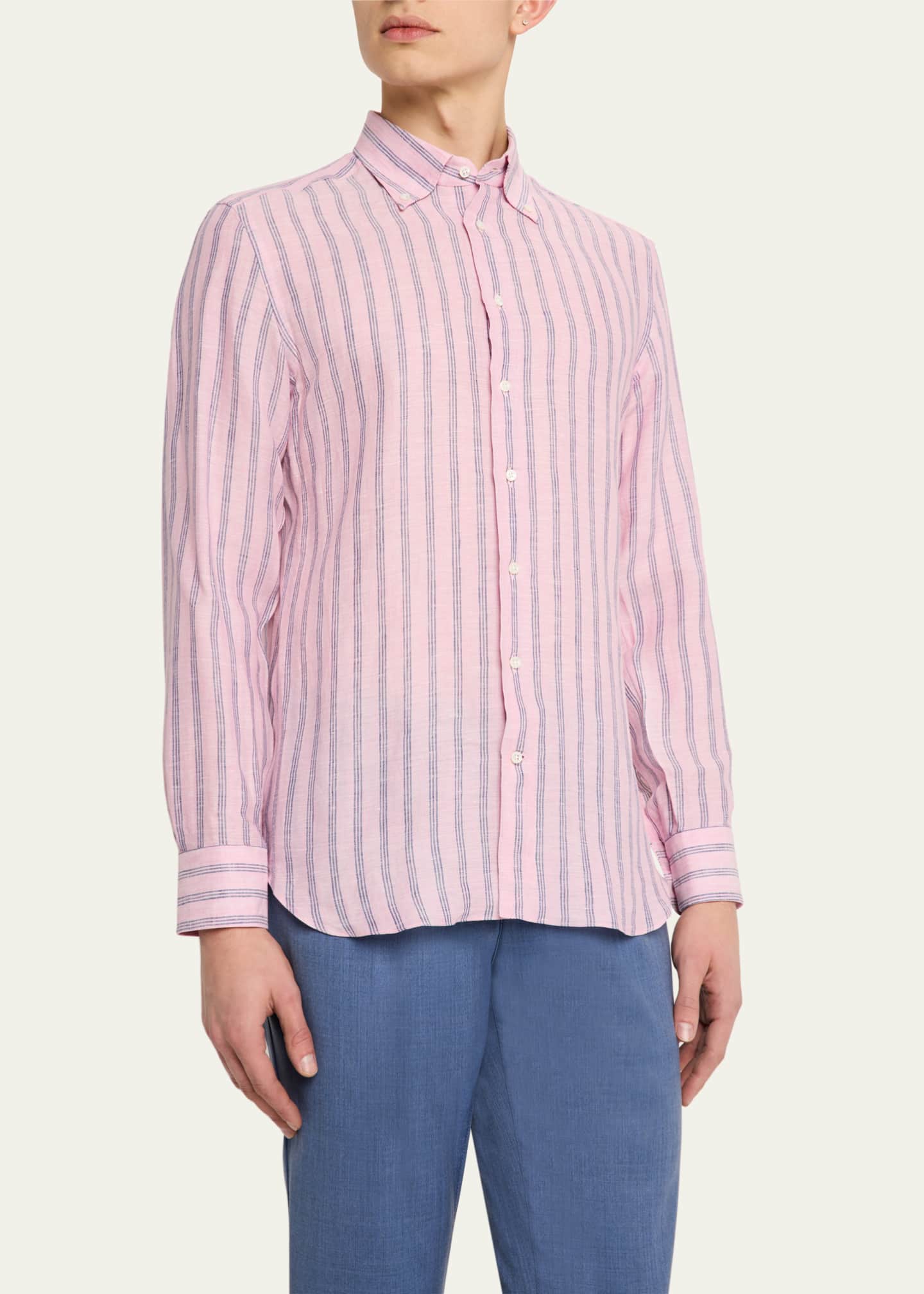 Bergdorf Goodman Men's Cotton Multi-Stripe Sport Shirt Image 4 of 5