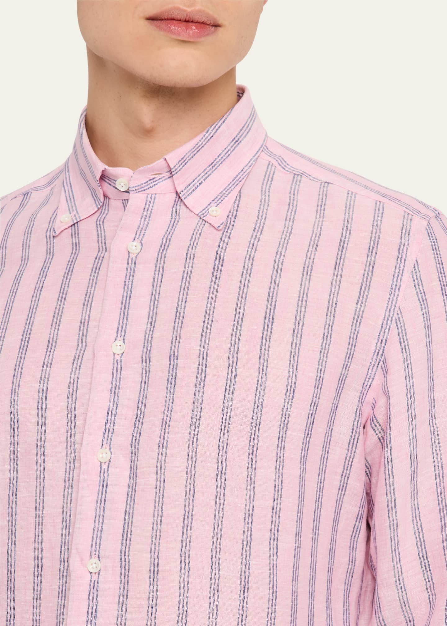 Bergdorf Goodman Men's Cotton Multi-Stripe Sport Shirt Image 5 of 5