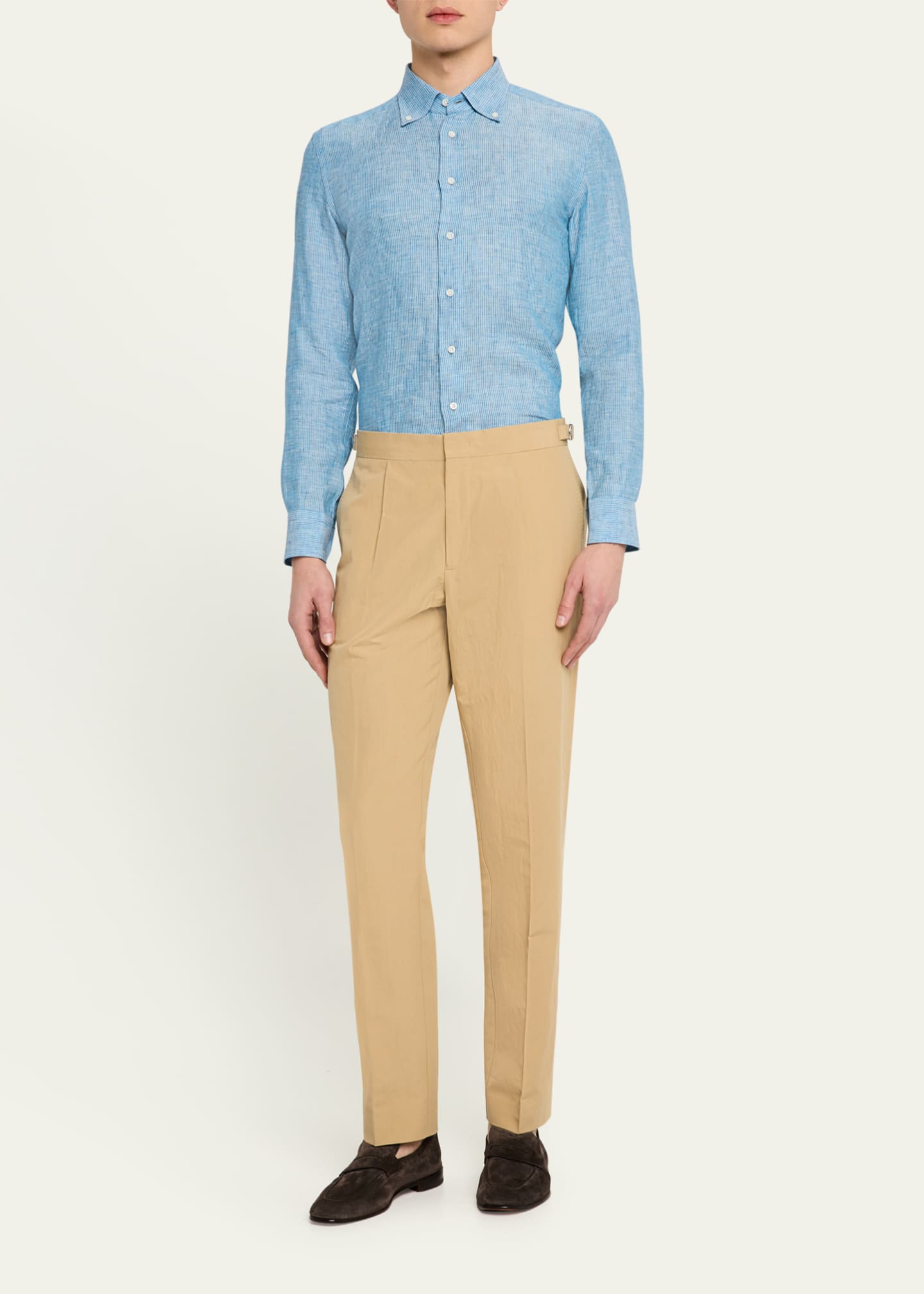 Bergdorf Goodman Men's Cotton Small Stripe Sport Shirt Image 2 of 5