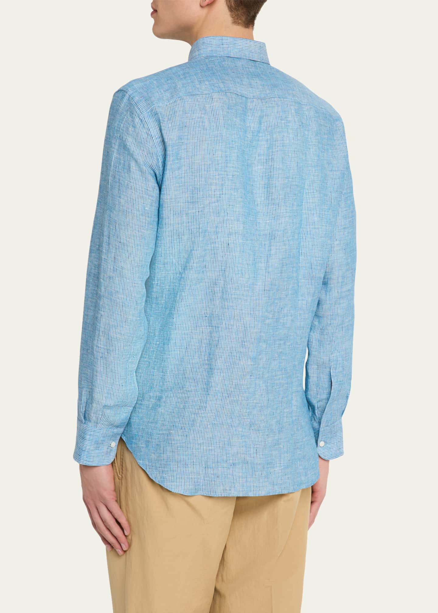 Bergdorf Goodman Men's Cotton Small Stripe Sport Shirt Image 3 of 5