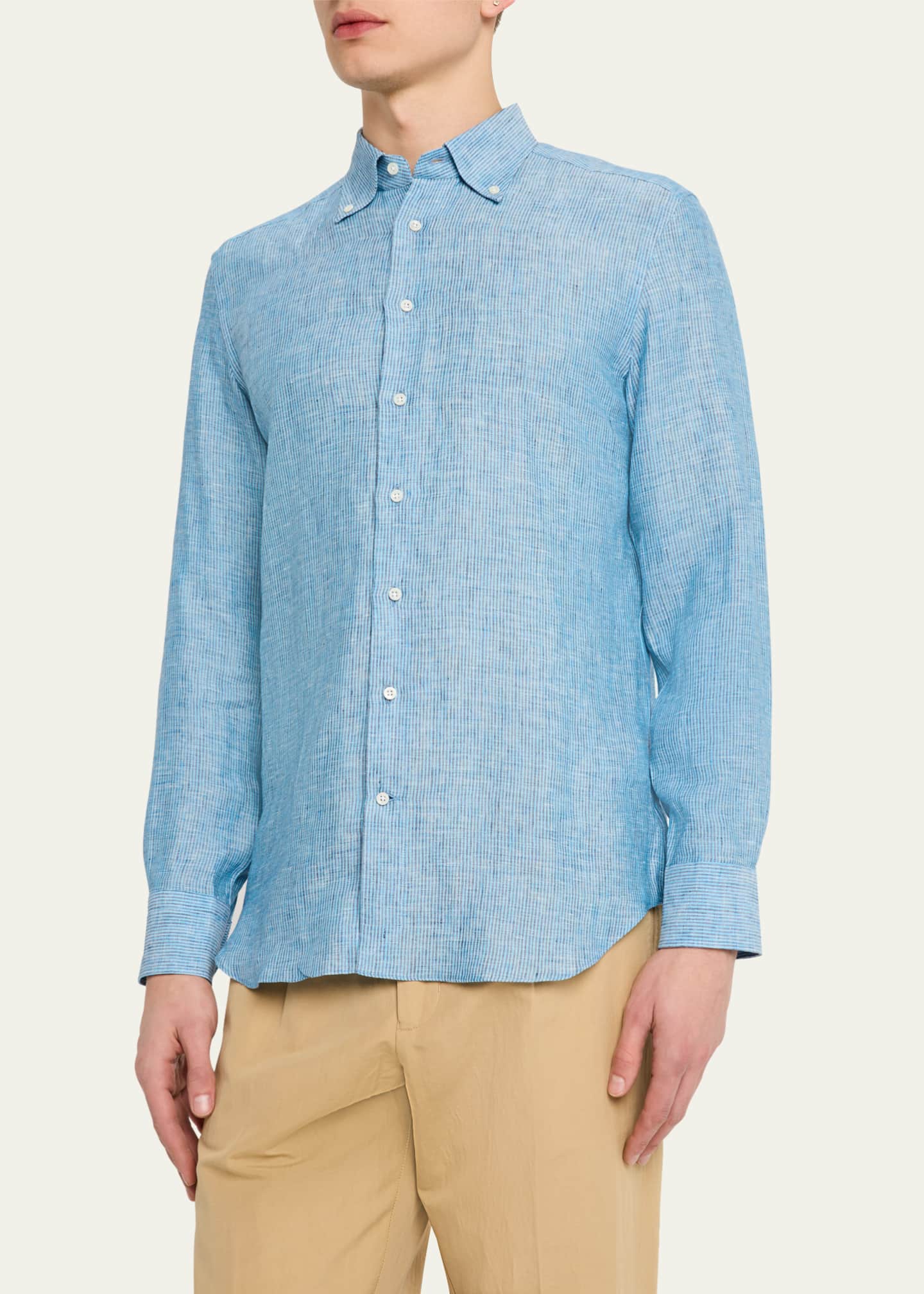 Bergdorf Goodman Men's Cotton Small Stripe Sport Shirt Image 4 of 5