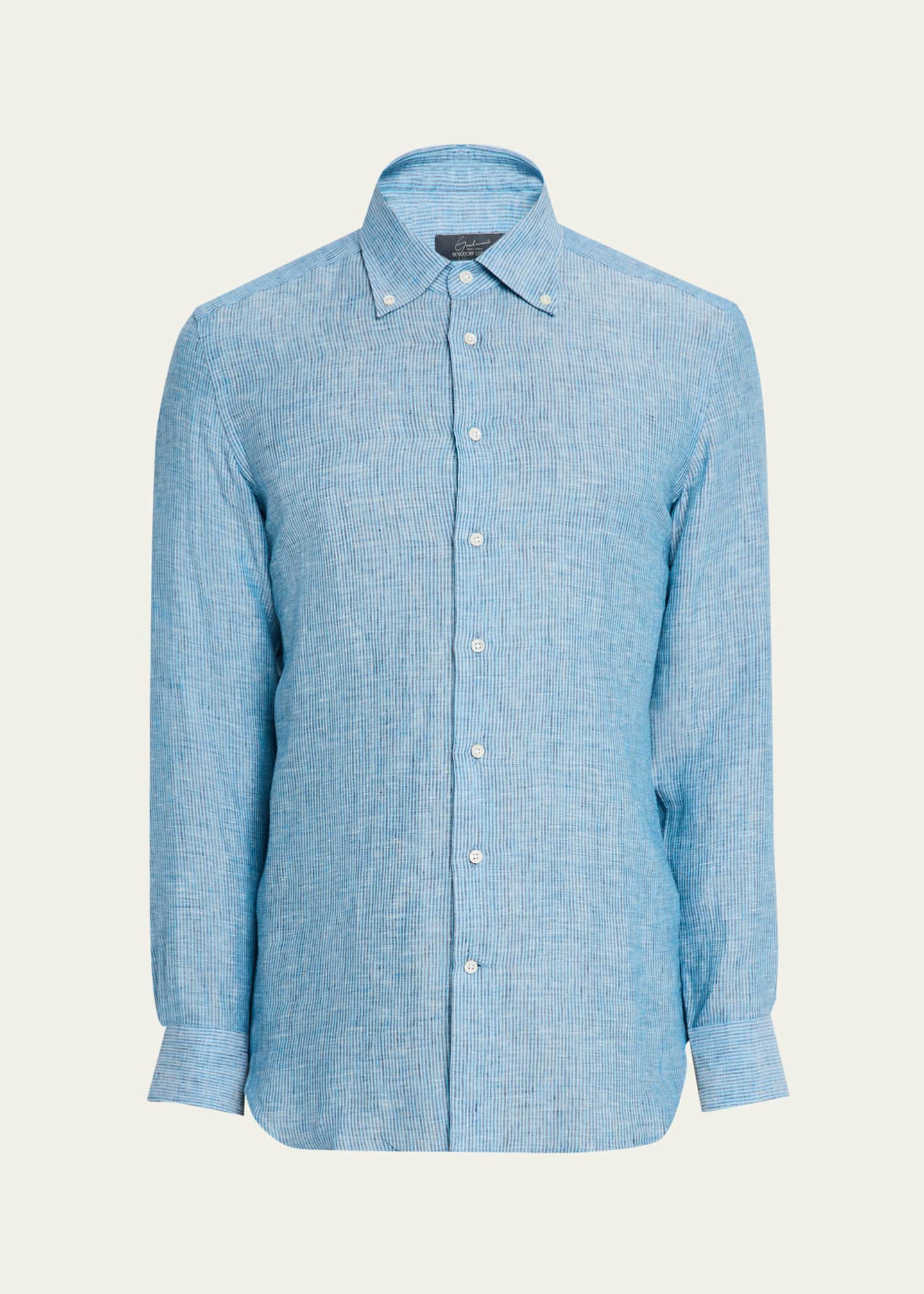 Bergdorf Goodman Men's Cotton Small Stripe Sport Shirt Image 1 of 5