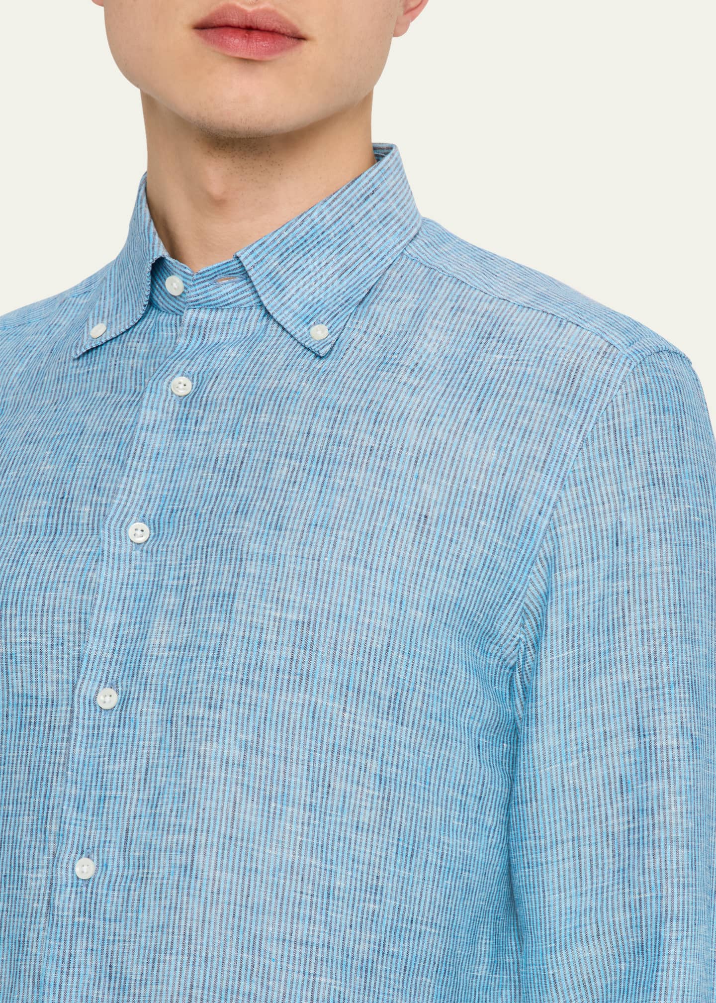 Bergdorf Goodman Men's Cotton Small Stripe Sport Shirt Image 5 of 5