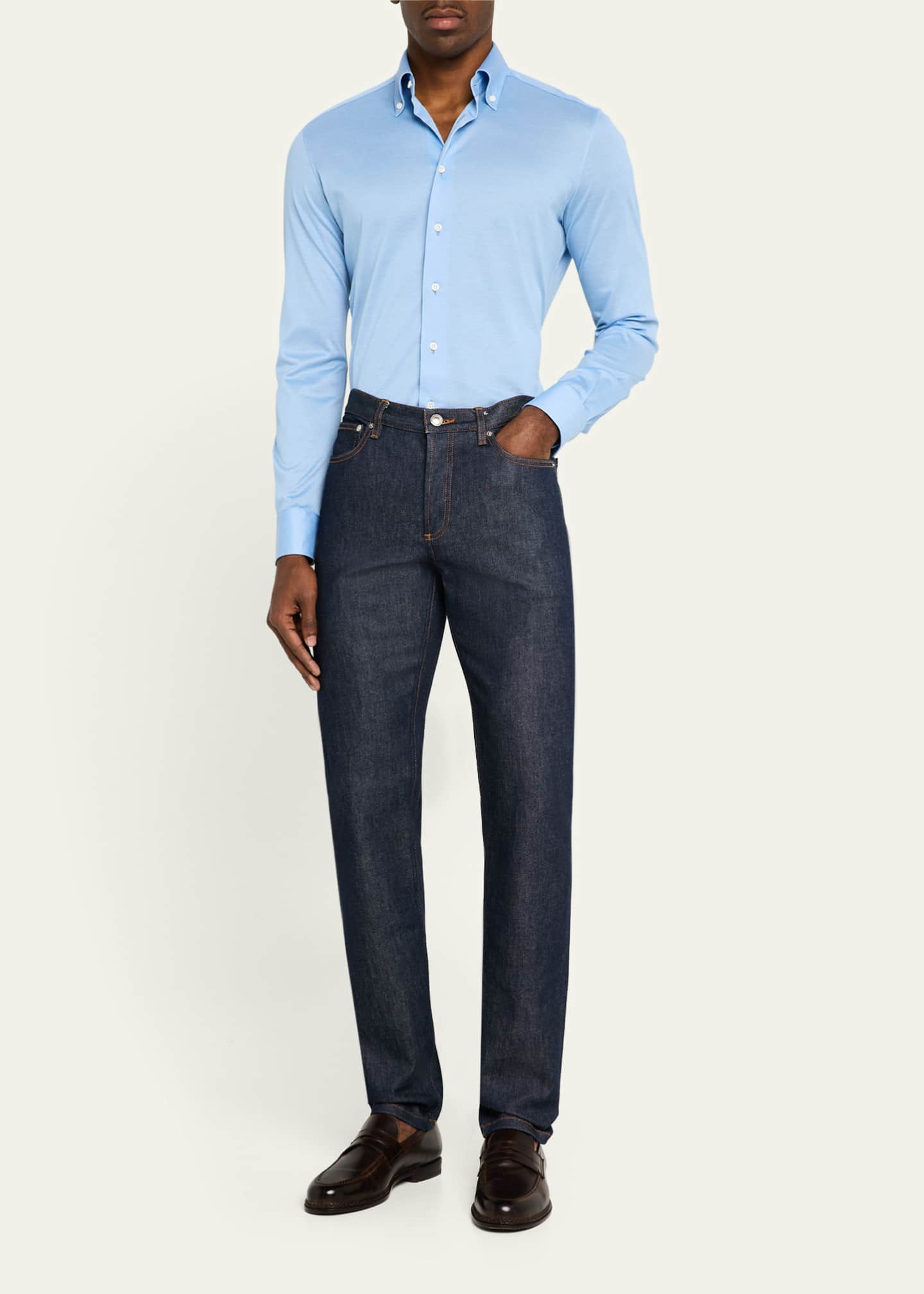 Bergdorf Goodman Men's Button-Collar Pique Jersey Sport Shirt Image 2 of 5