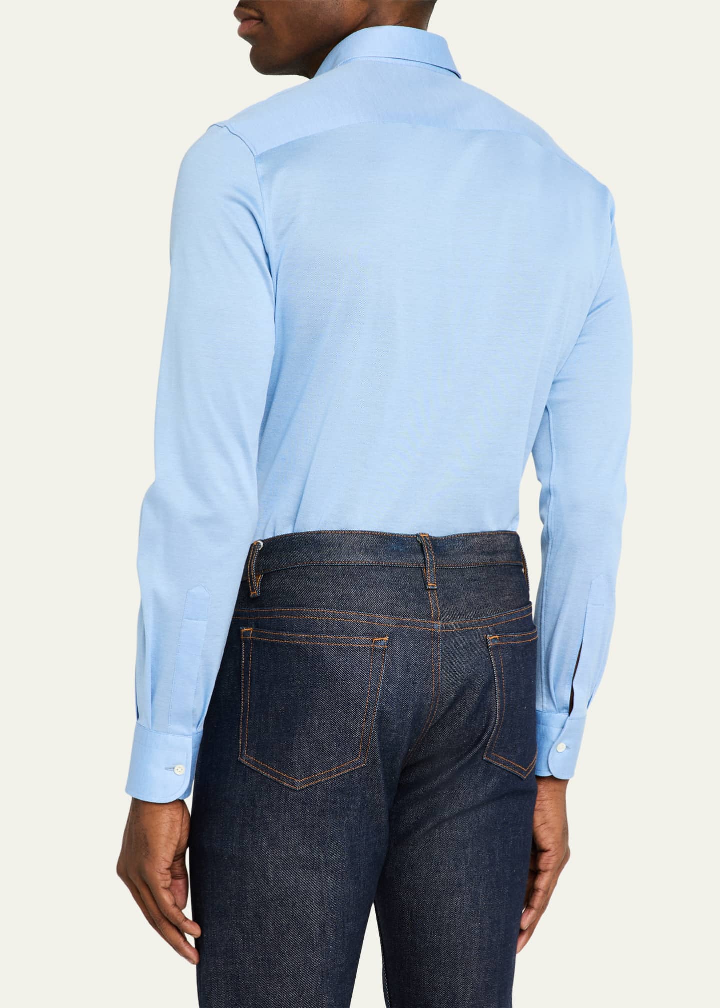Bergdorf Goodman Men's Button-Collar Pique Jersey Sport Shirt Image 3 of 5