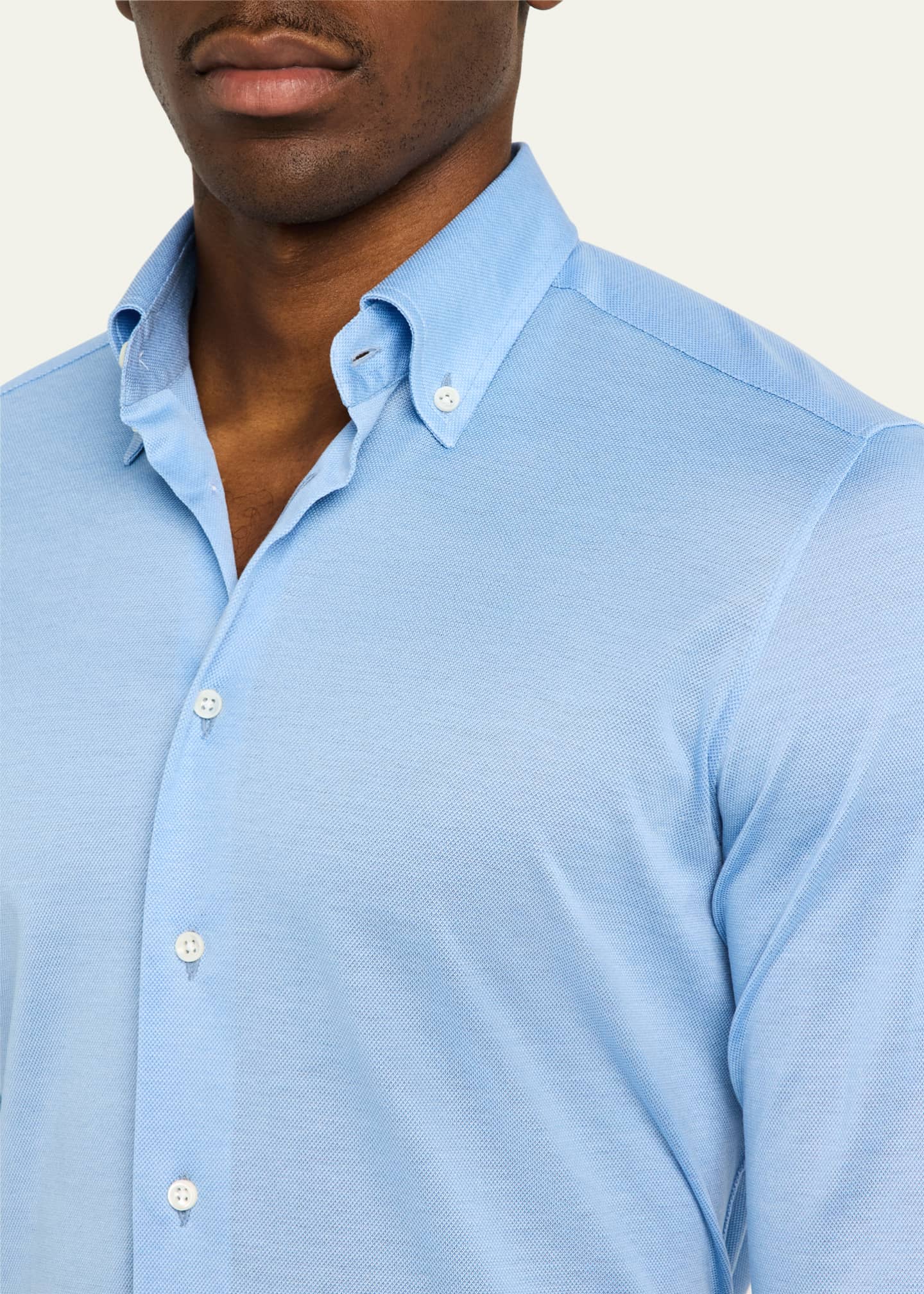 Bergdorf Goodman Men's Button-Collar Pique Jersey Sport Shirt Image 5 of 5