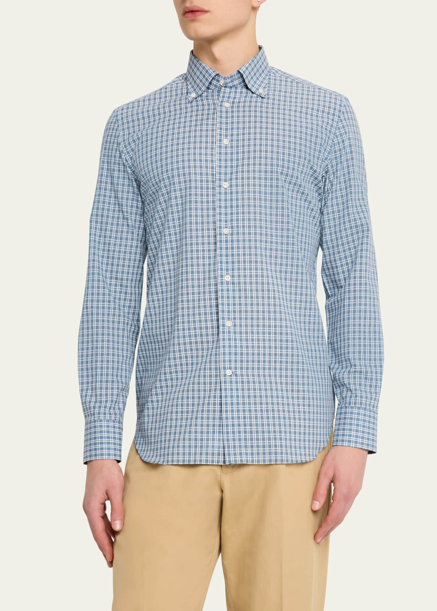 Bergdorf Goodman Men's Button-Collar Check Sport Shirt Image 4 of 5