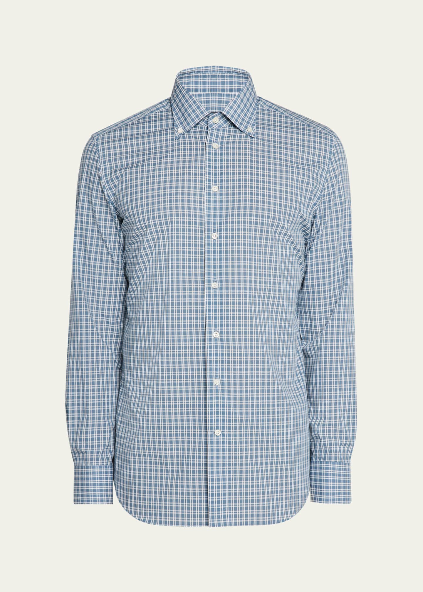 Bergdorf Goodman Men's Button-Collar Check Sport Shirt Image 1 of 5