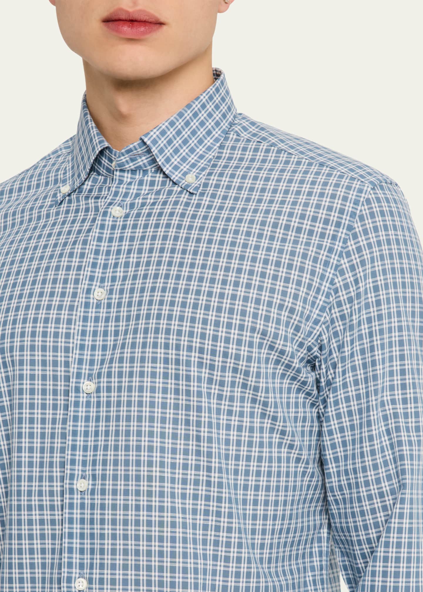 Bergdorf Goodman Men's Button-Collar Check Sport Shirt Image 5 of 5