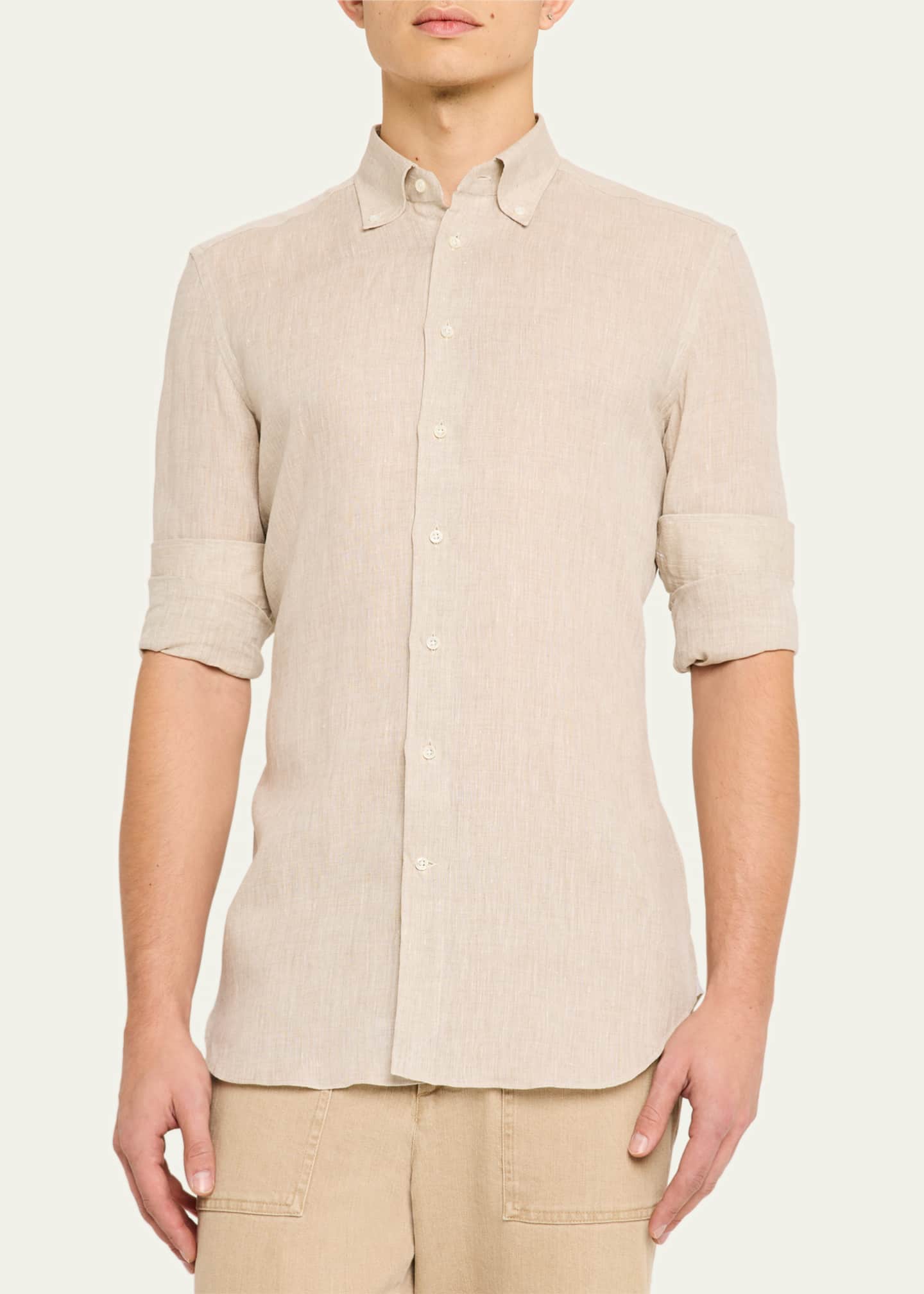 Bergdorf Goodman Men's Cotton Button-Collar Sport Shirt Image 4 of 5