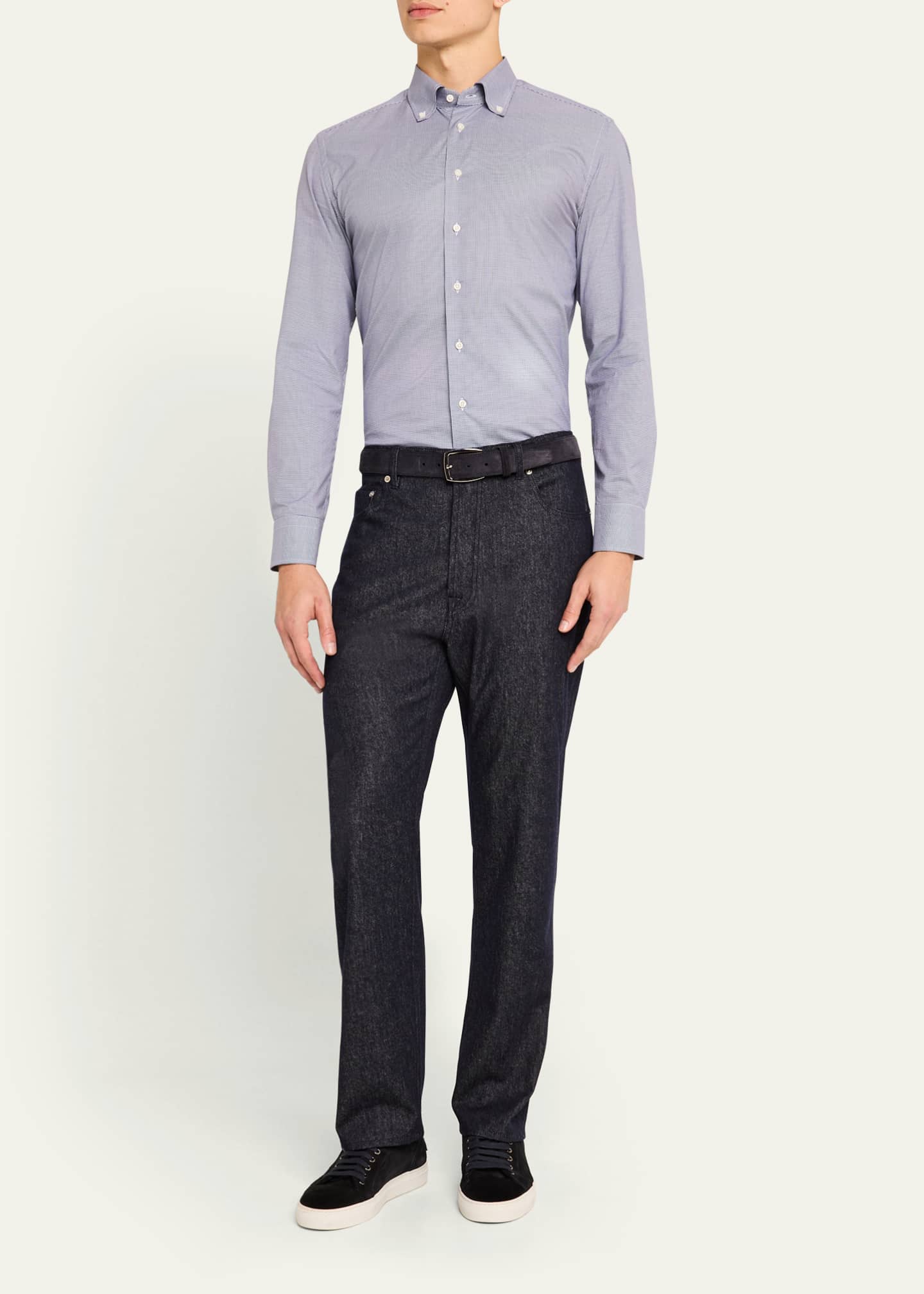 Emanuele Maffeis Men's Cotton Micro-Check Sport Shirt Image 2 of 5