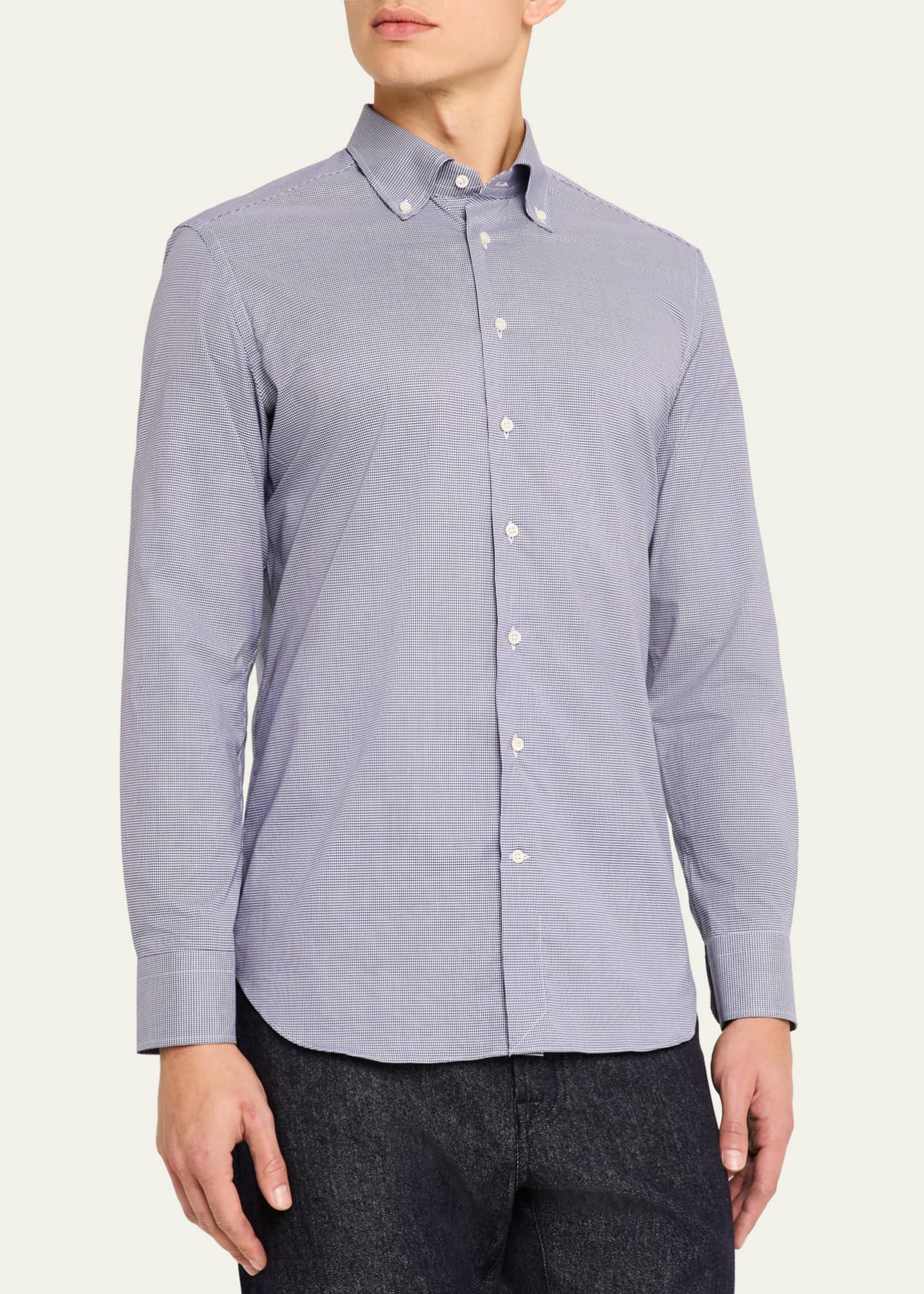 Emanuele Maffeis Men's Cotton Micro-Check Sport Shirt Image 4 of 5