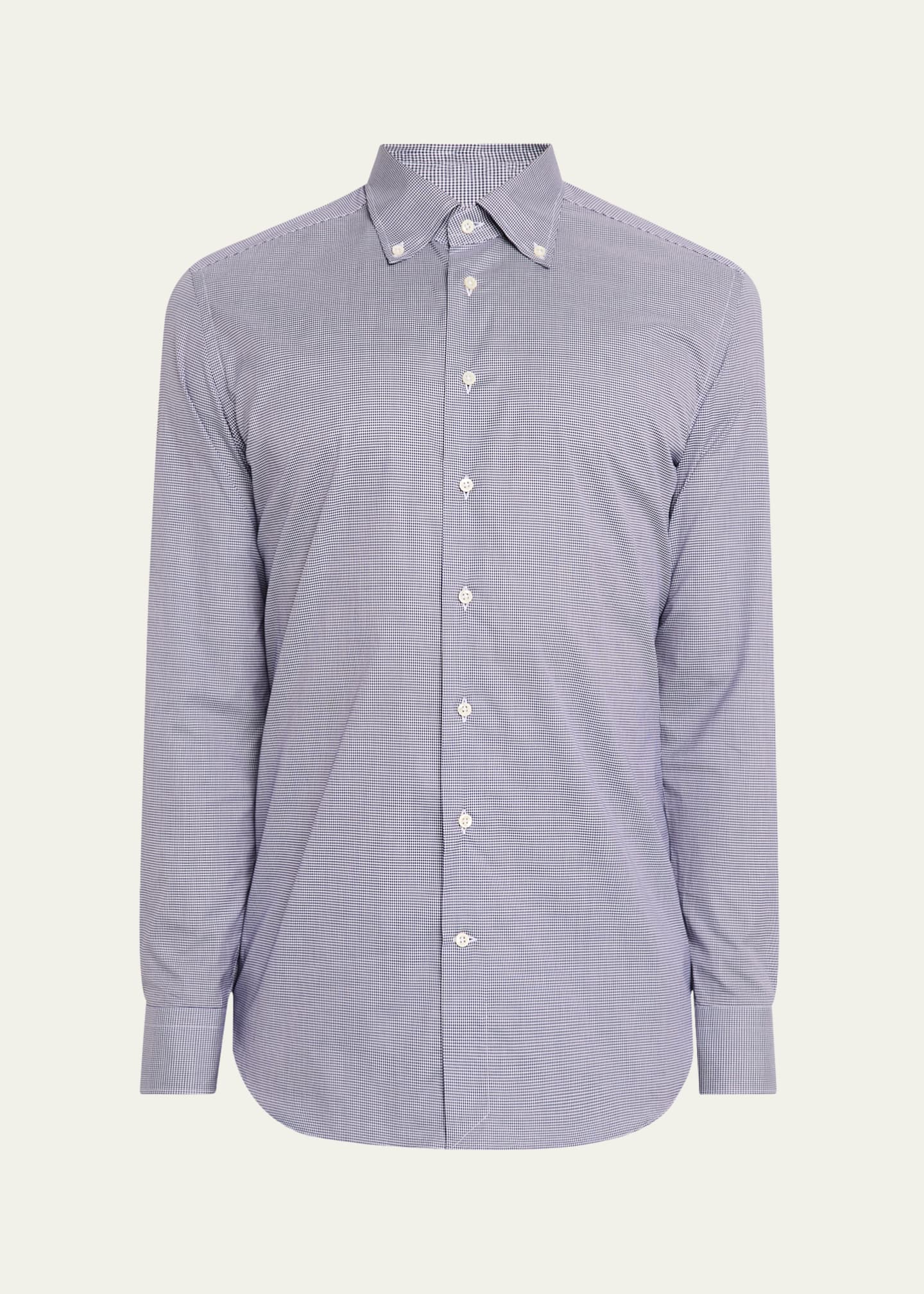 Emanuele Maffeis Men's Cotton Micro-Check Sport Shirt Image 1 of 5