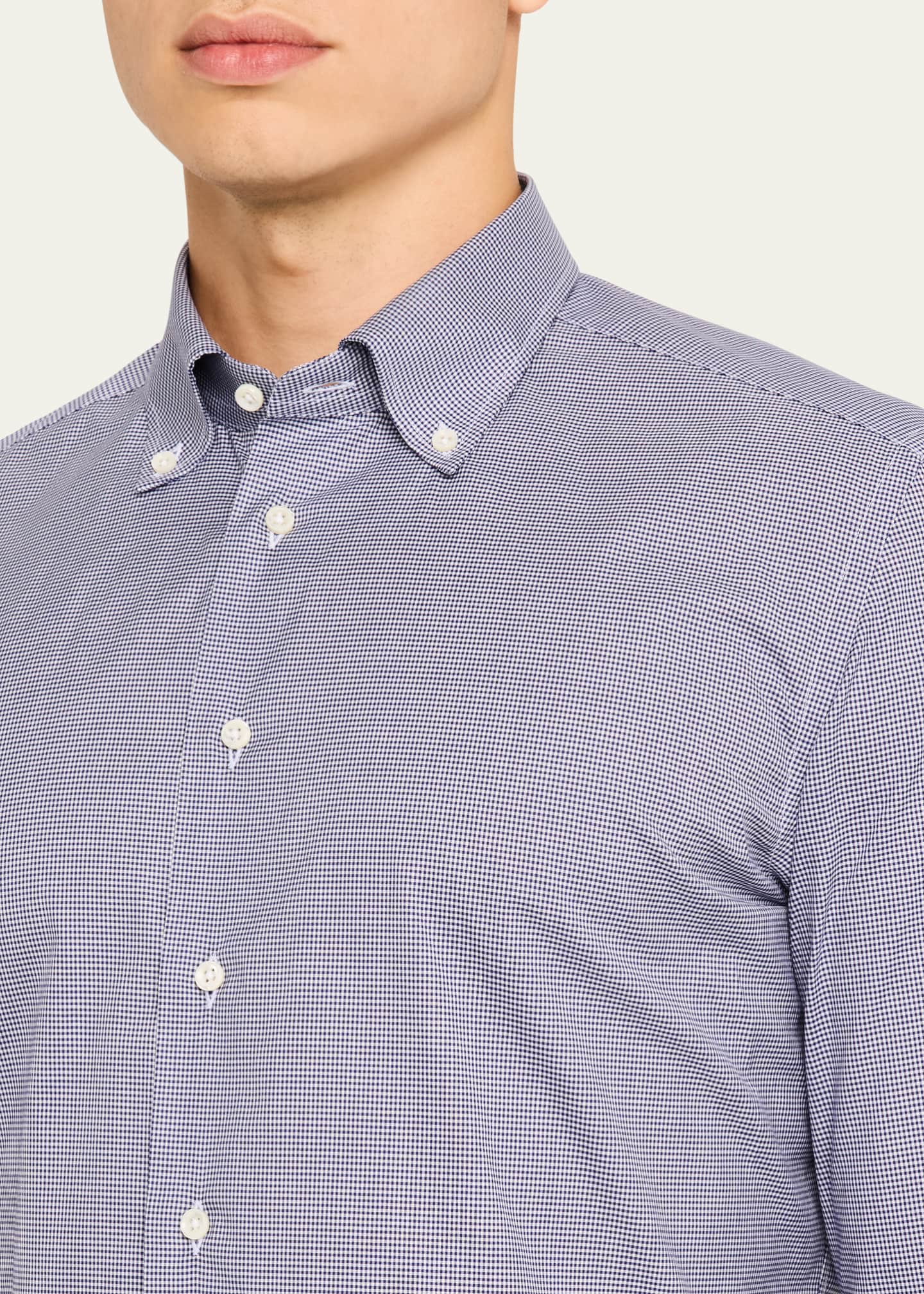 Emanuele Maffeis Men's Cotton Micro-Check Sport Shirt Image 5 of 5